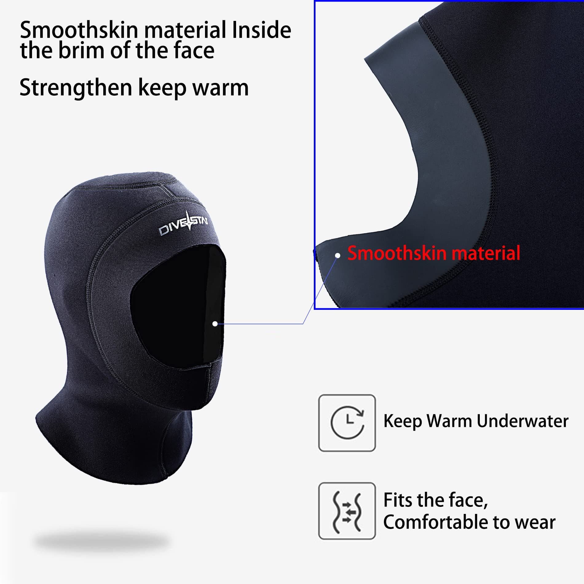 DIVESTAR Neoprenowy kaptur do nurkowania dla mężczyzn i kobiet, 3 mm, do surfowania, kajaka, snorkelingu, żeglowania, sportów wodnych (XL, czarny, 3 mm)
