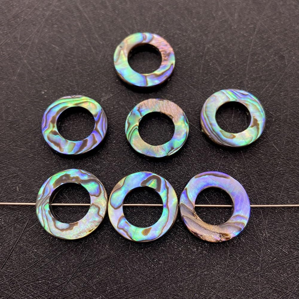 15PCS Hollow Circle Abalone Shell Beads Natural Abalone Flat Loose Beads Jewelry Making Beads, 15mm