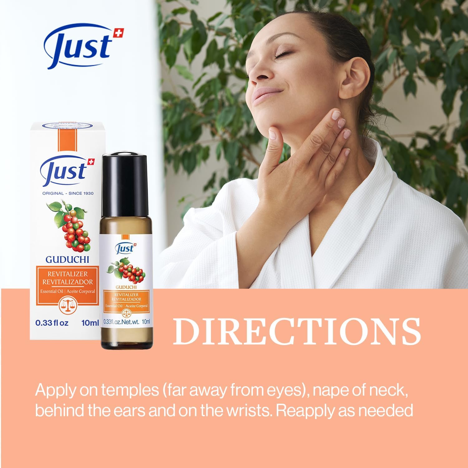 Guduchi Revitalizer Roll-On 10 ml Essential Oils by SwissJust. Guduchi Extract - with Lime, Lemon, Rosemary, Camphor, and Lavender - 10 ml