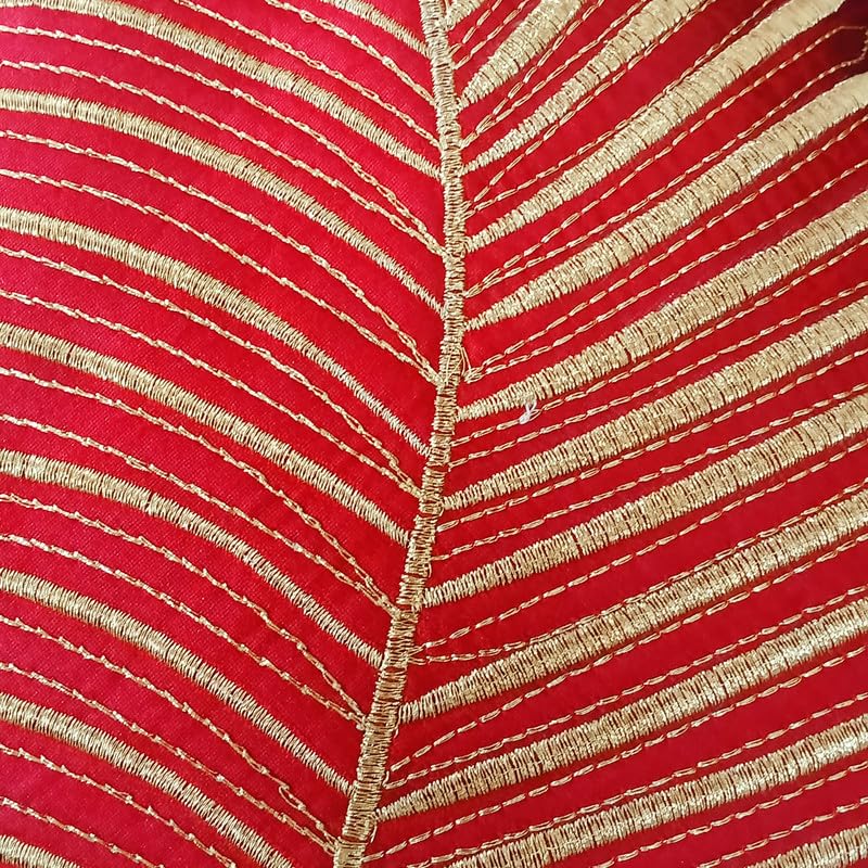 Image of Fab Nation Polyester Fabric Dark Blue & Red Combo Color Decorative Cushion Covers with Golden Zari Leaf Embroidered Set of 5 for Home Decor | Throw /Pillow Cover 16x16 inches for Bedroom Sofa