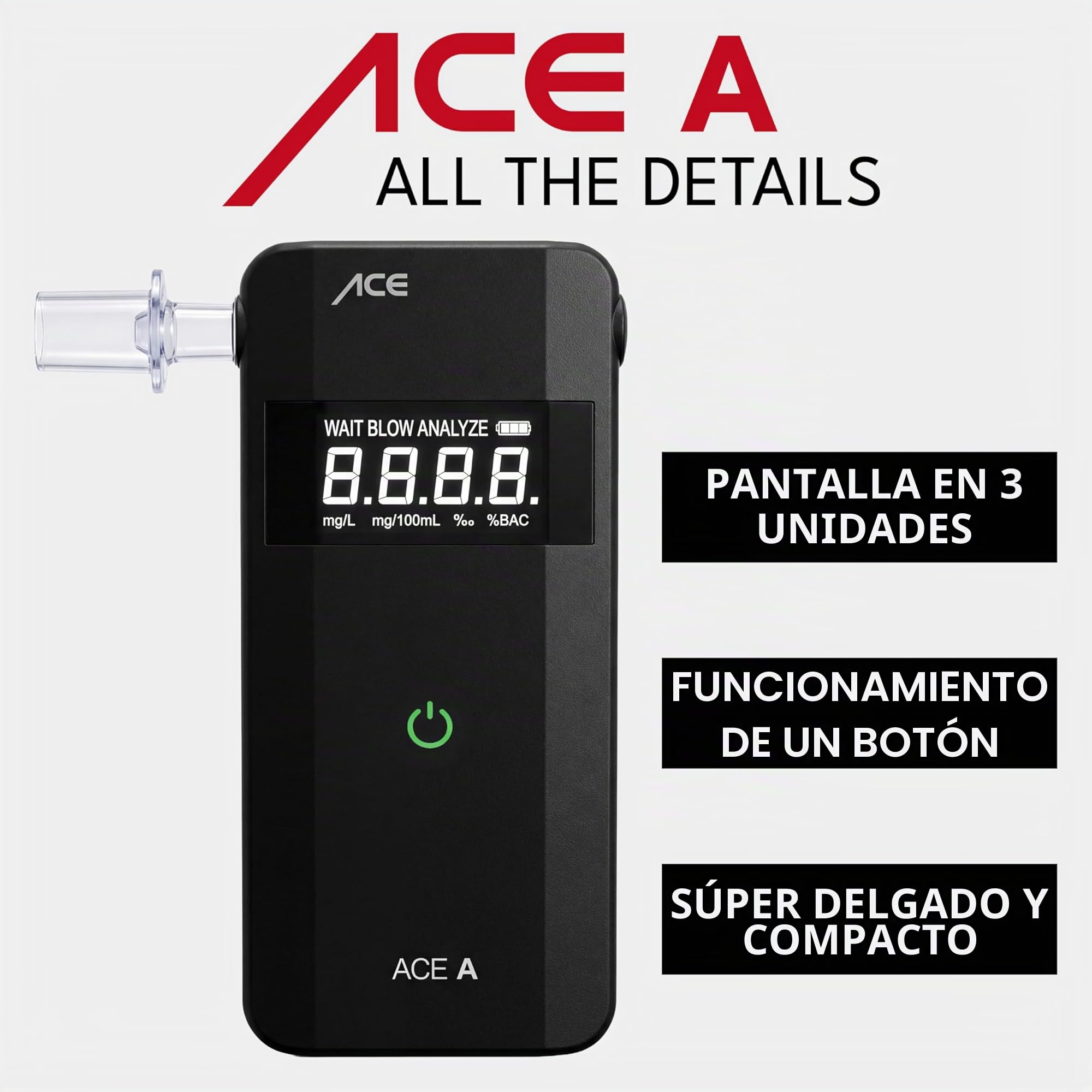 ACE A Alkotester - alcoholímetro digital - alcoholímetro con sensor electroquímico y funcionamiento con 1 botón