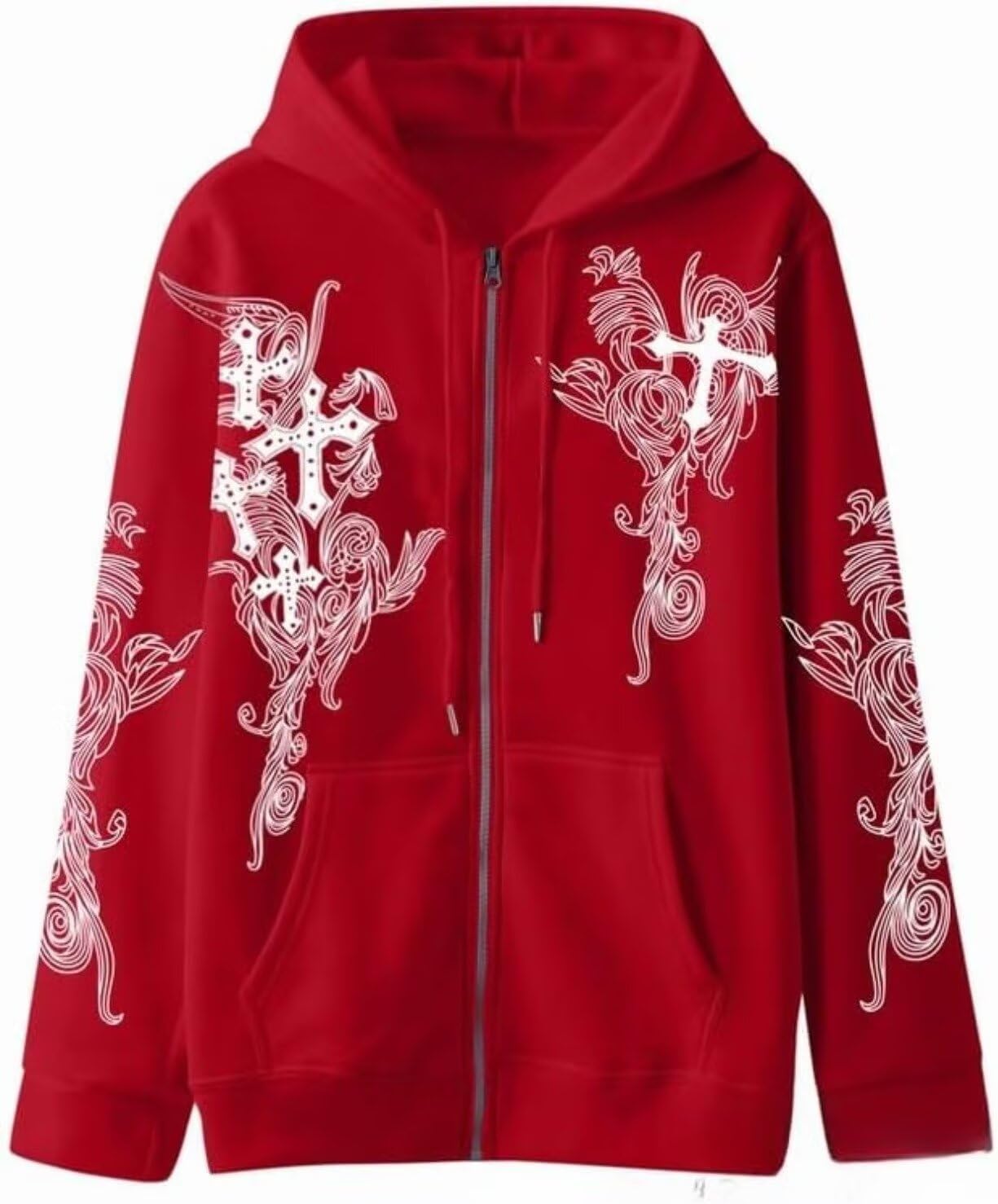 Unisex Y2K Zip Up Hoodie Gothic cross Graphic Emo Grunge Women Men Loose Baggy Fleece Jacket Punk Streetwear