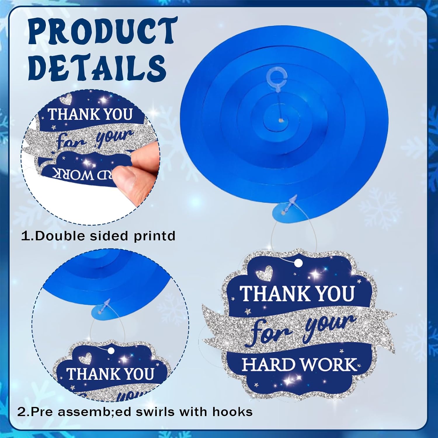 Thank You Decoration Set Blue Silver We Appreciate You Decor kit for Thank You Banner Honeycomb Centerpieces, Hanging Swirls & Tissue Pom Poms - Appreciation Theme Party for Employee Teacher Nurse