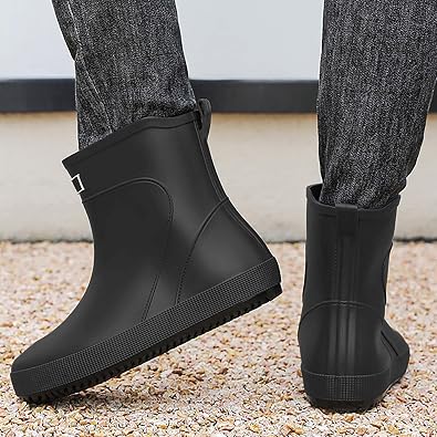 Rain Boots For Men Waterproof - Rubber Shoes Men Outdoor Walking Shoes With Thick Sole Casual Garden Farm Boots Comfort Anti Slip Water-Resistant Boots Chelsea Rain Boots Easy To Clean