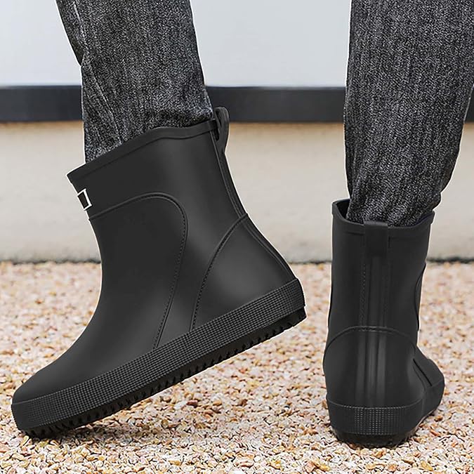Rain Boots For Men Waterproof - Rubber Shoes Men Outdoor Walking Shoes With Thick Sole Casual Garden Farm Boots Comfort Anti Slip Water-Resistant Boots Chelsea Rain Boots Easy To Clean