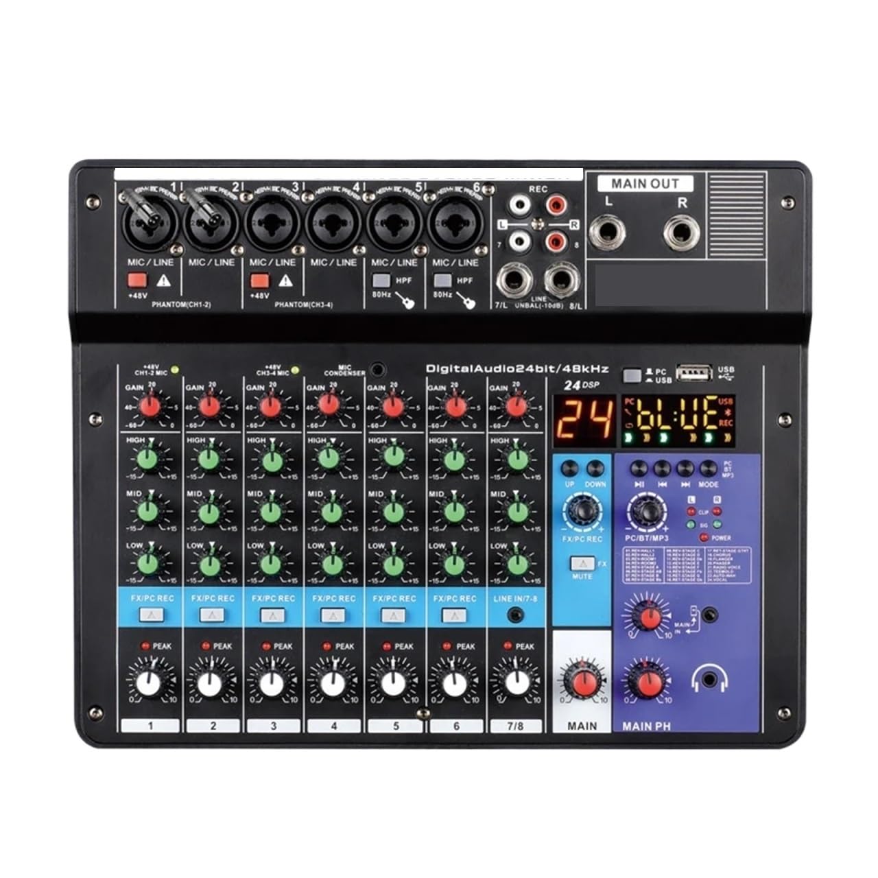 Mixer audio, 2 Pezzi 8 Canali DJ Sound Mixing Table 24 DSP Effect Audio Mixer Bluetooth PC USB Play Recording Controller Console,PC, studio di registrazione e giochi