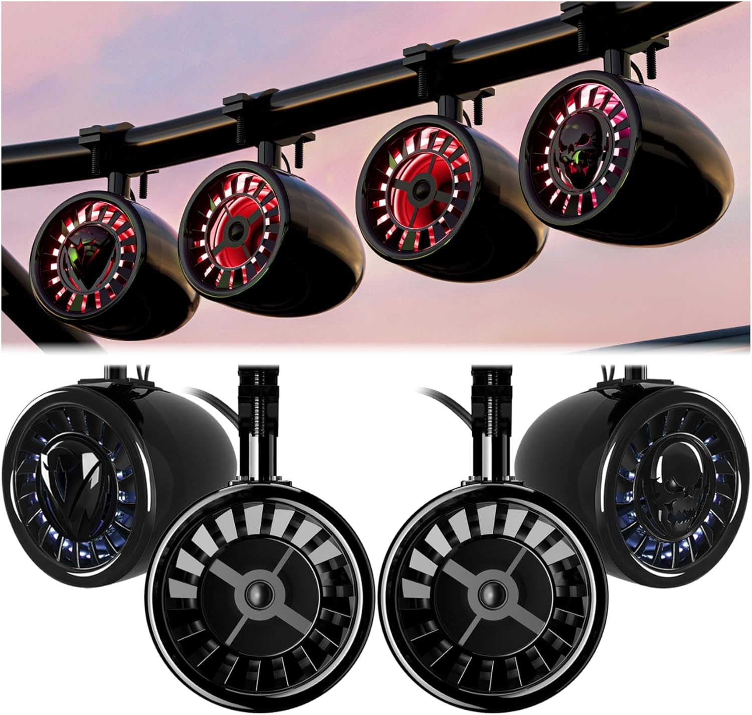GoHawk Bluetooth UTV Sound System 5 Inch Speakers UTV Sound Bar 8 Speakers (4X Woofer & 4X Tweeter) for UTVs Fits 1.5-2in Roll Cages, Compatible with SXS RZR Polaris Can-Am Wildcat ATVs-picture-10