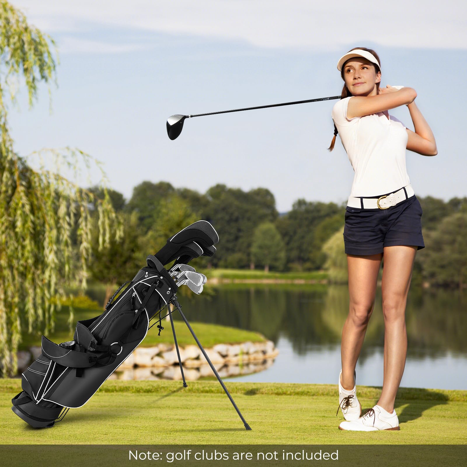 COSTWAY Sac de Golf Trépied à Compartiments à 4 Voies, Sac de Transport pour Golf avec 4 Poches Zippées Sac Isotherme Bandoulière Double, pour Club de Golf