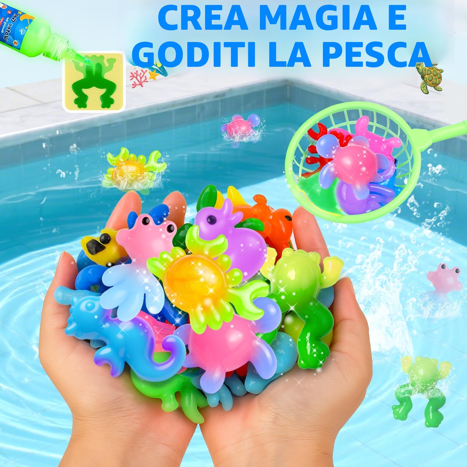 Dreamon Aqua Gelz Set, 71PCS Magic Jelly Set con 14 Gel Colorati, 2 Canne da Pesca, Giocattolo Educativo per Bambini 3+ Anni, Regalo DIY Ragazzi e Ragazze