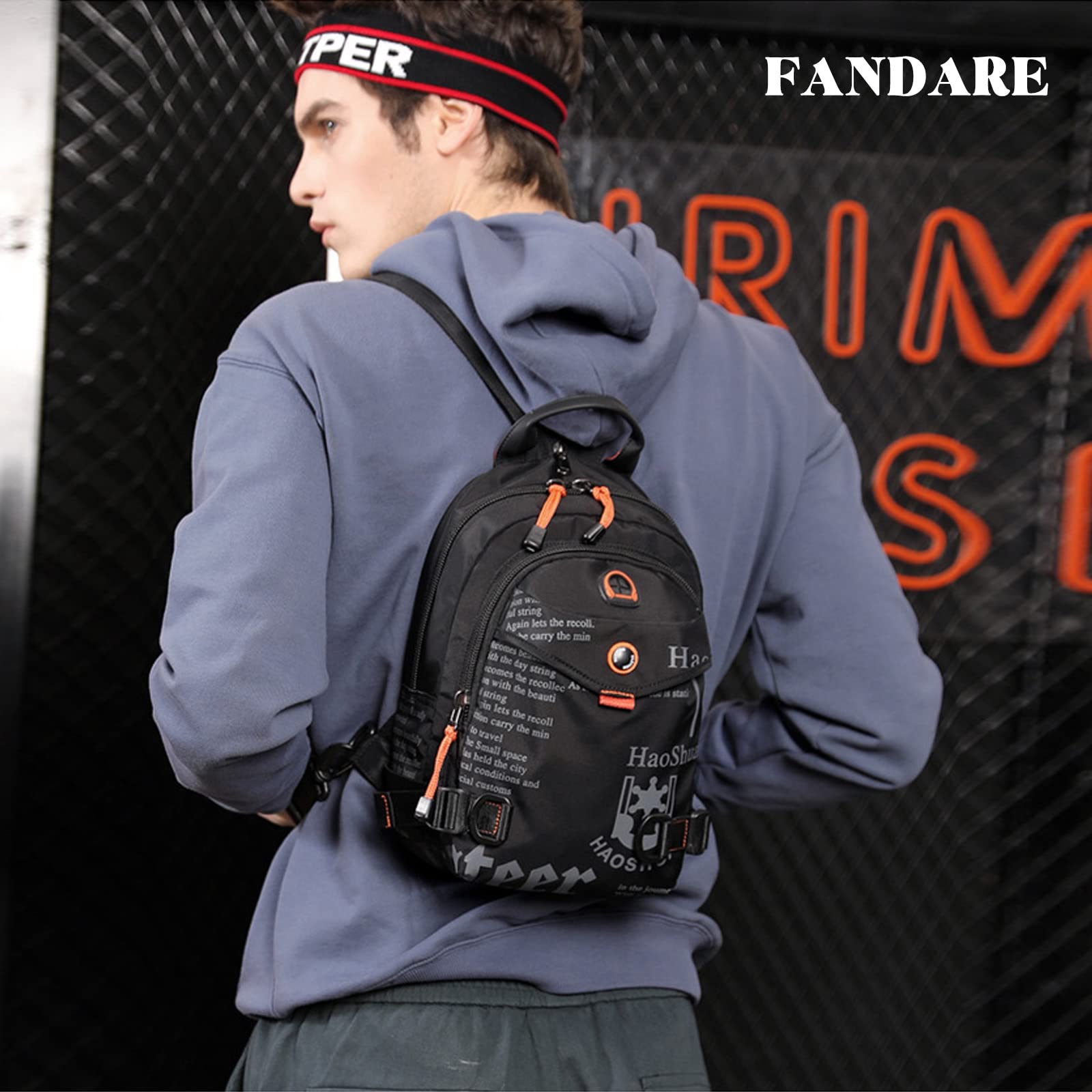 FANDARE Bolsa de Pecho Bolsos Cruzados Mochila Bolsa de Escuela Bolso Hombro Mujer Bolsos Bandolera Cruzada Sling Bag Viaje con Orificio para Auriculares & Correa de Hombro desmontableNegro