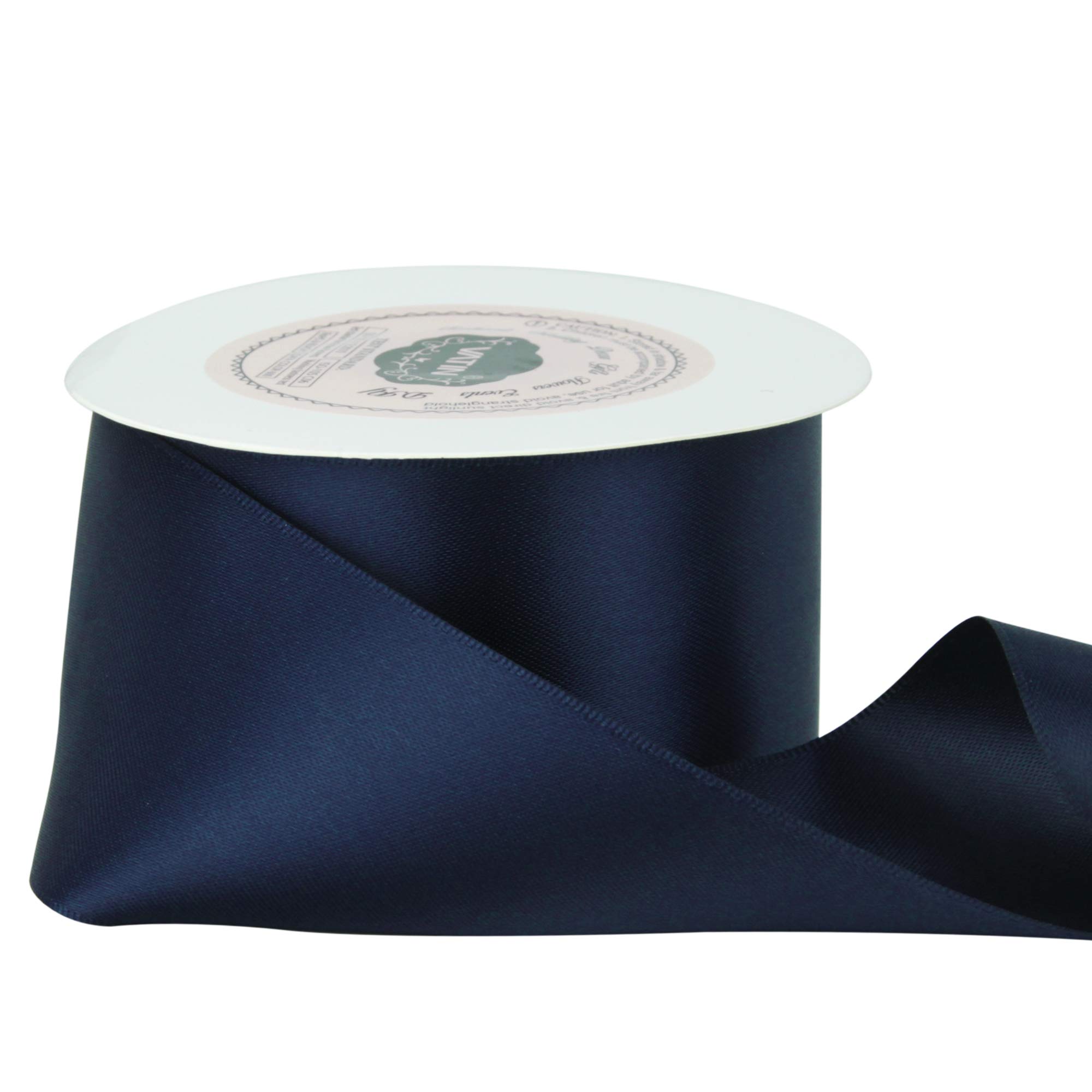 VATIN 50mm Solid Deep Navy Blue Double Faced Polyester Satin Ribbon for Craft Gift Wrapping, Hair Bow, Wedding Deco 23 Metre/Spool - Image 4