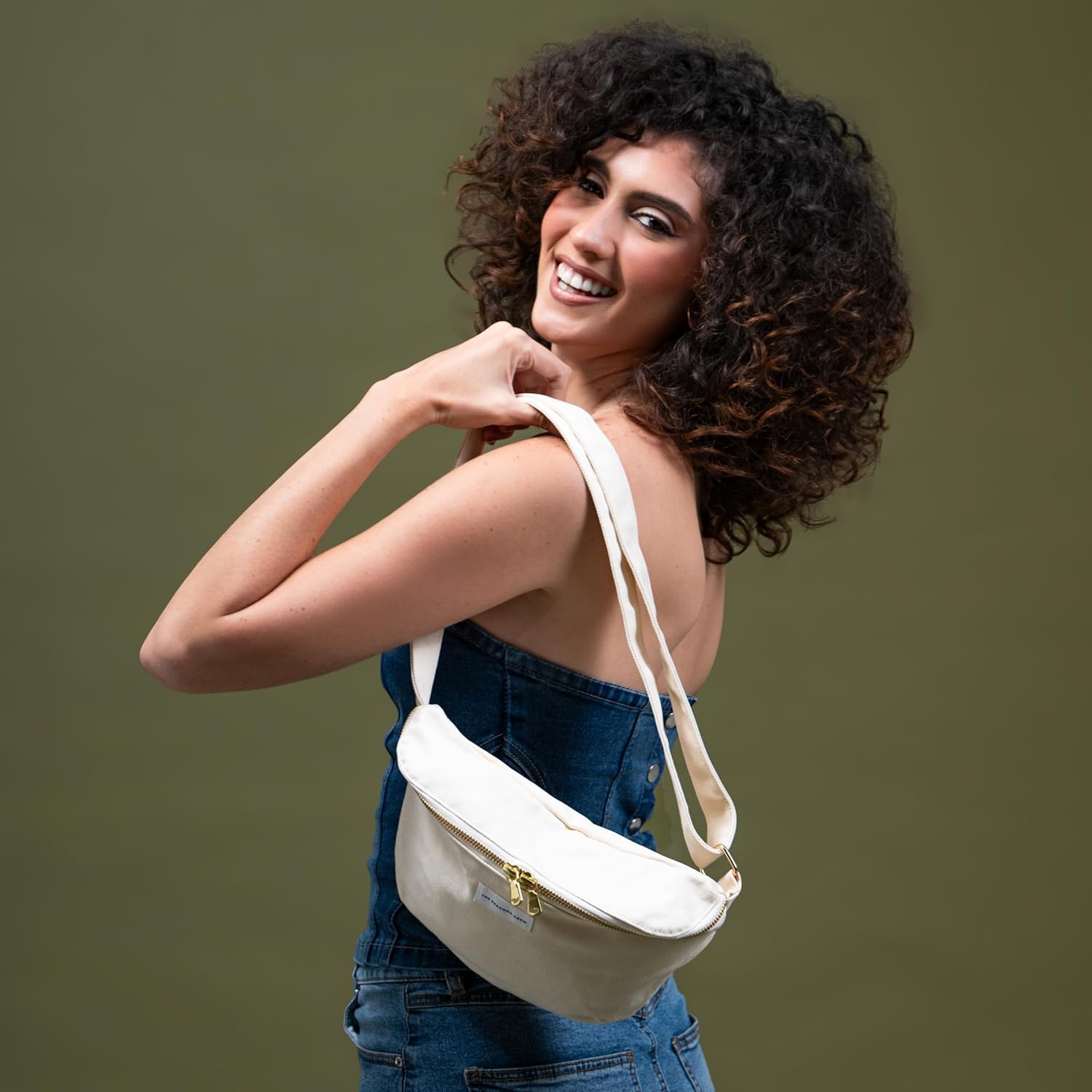 The Peacock Crew Spacious Beige Off White Crossbody Belt Bag in Cotton Canvas – Lightweight Comfortable & Elegant Sling Pouch Travel Safe Design & Daily Use – Dual Zippers Fanny Pack for Men & Women