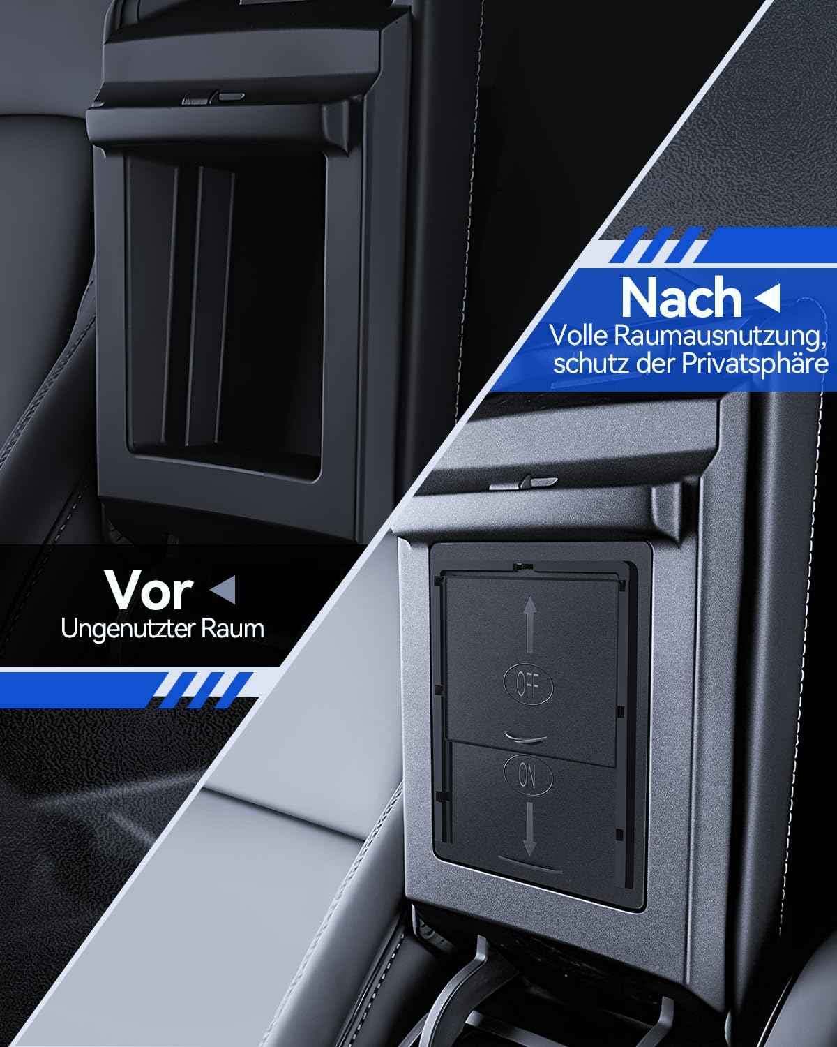 4 Pcs Zubehör für Tesla Model Y 2021-2024 und Model 3 2021-2023, Mittelkonsole Organizer, Armlehne Aufbewahrungsbox, Versteckte Aufbewahrungsbox und Getränkehalter Tesla Zubehör