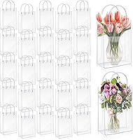 Vista 9 de LEIFIDE 50 bolsas de regalo de plástico transparente con asas, de PVC, reutilizables, transparentes, bolsas para dulces, escuela, fiesta