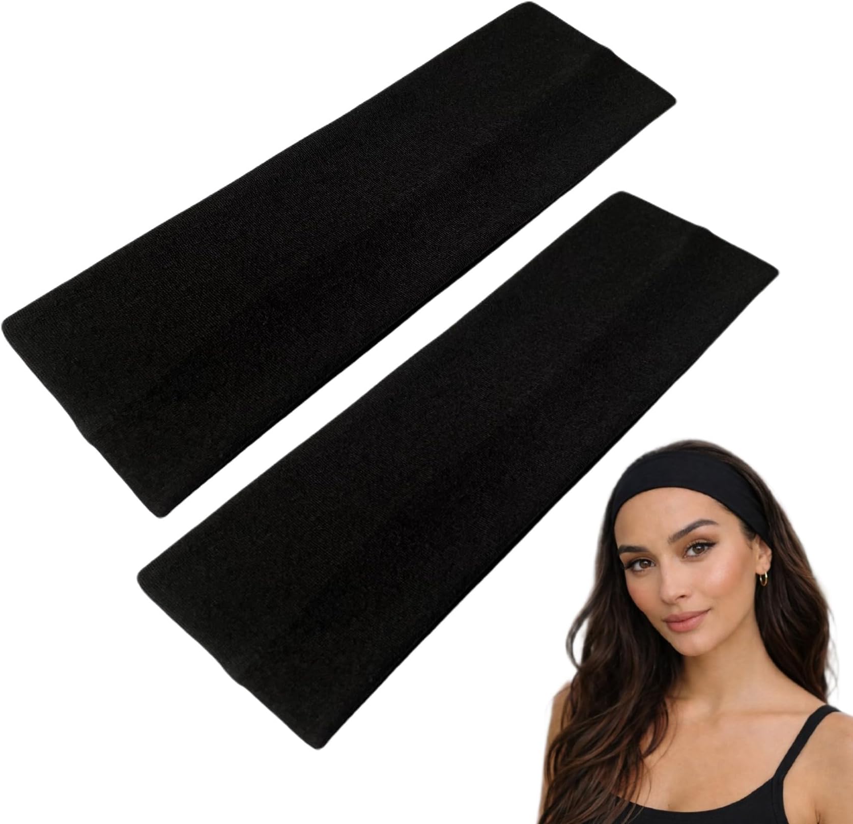 WESTEND CHOICE 7cm Wide Headbands 2 Pack Plain Stretchy Hairband Unisex Kylie Headband Bandeau Gym Exercise Headbands for Women & Men Soft Yoga Head Band (Black)