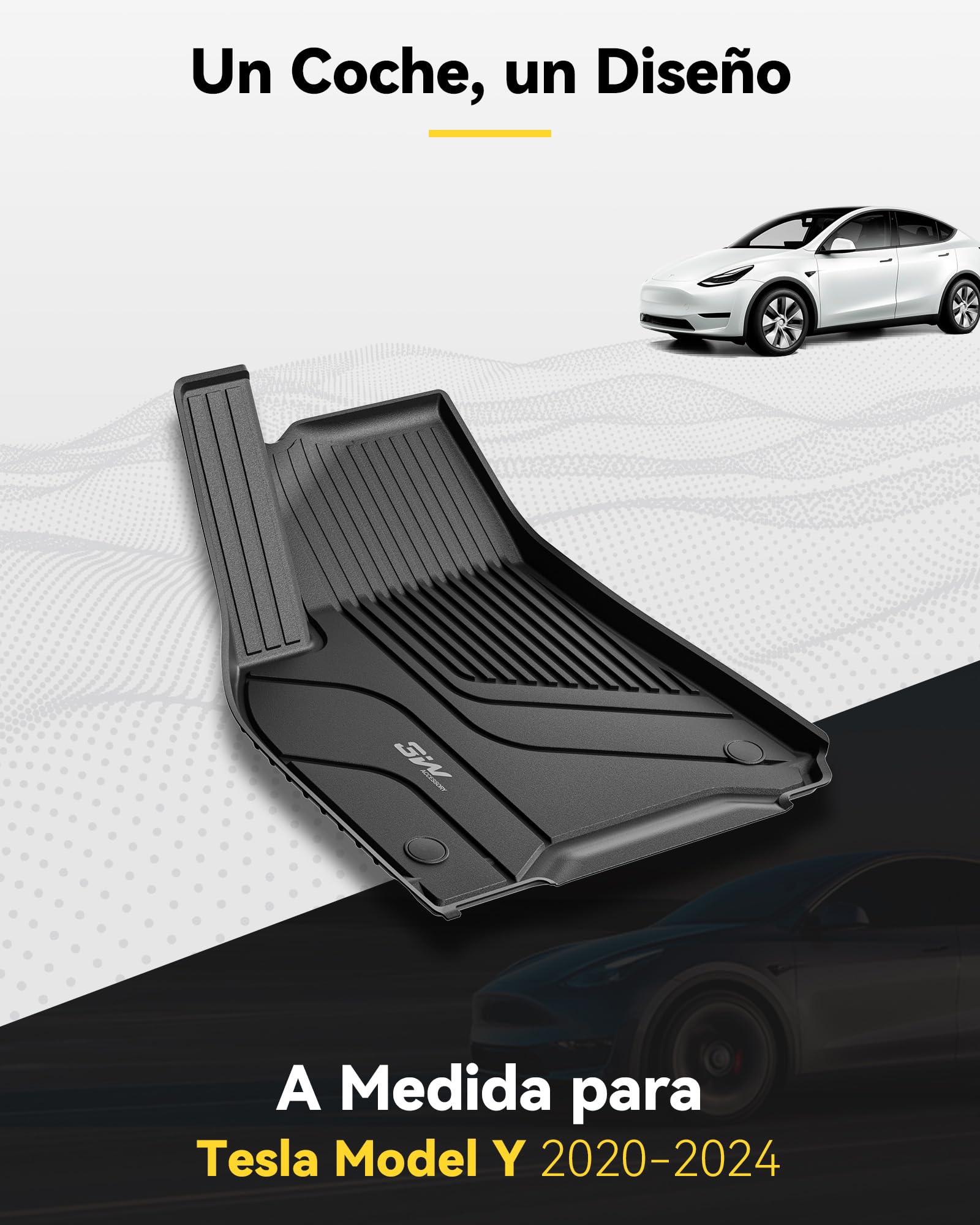 3W Juego Completo de Alfombrillas de Coche para Tesla Model Y 2020-2024 2025(No Compatible con Juniper),TPE para Todo Tipo de Clima,Alfombra Maletero y Alfombrillas Traseras Asiento Trasero