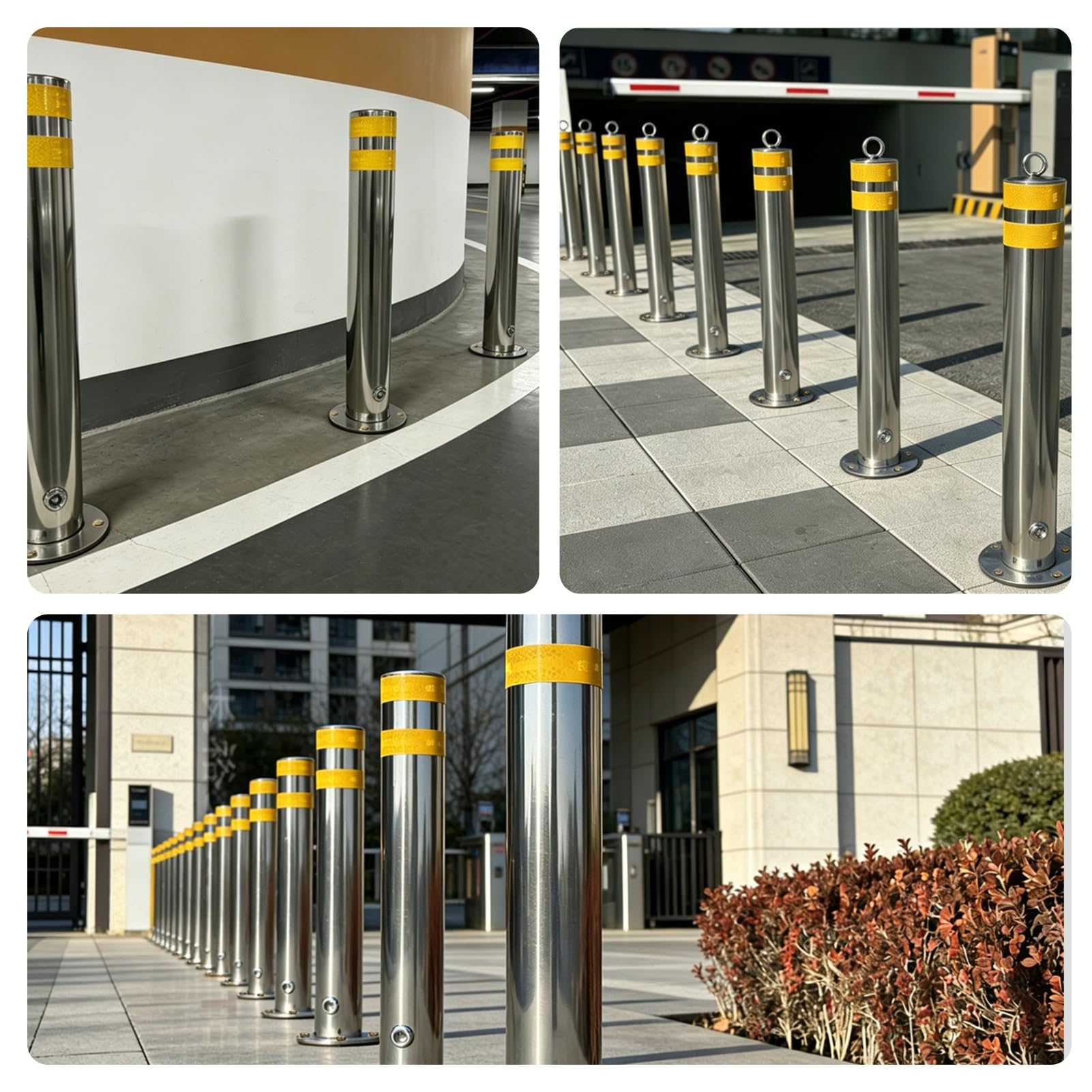 Generisch Abnehmbarer Pollerpfosten aus Edelstahl mit Schloss und reflektierenden Streifen – 75 cm/29,5 Zoll Parkbarriere für Baustellen, Parkplätze und Personenkontrolle (Gelb – 1 Stück)