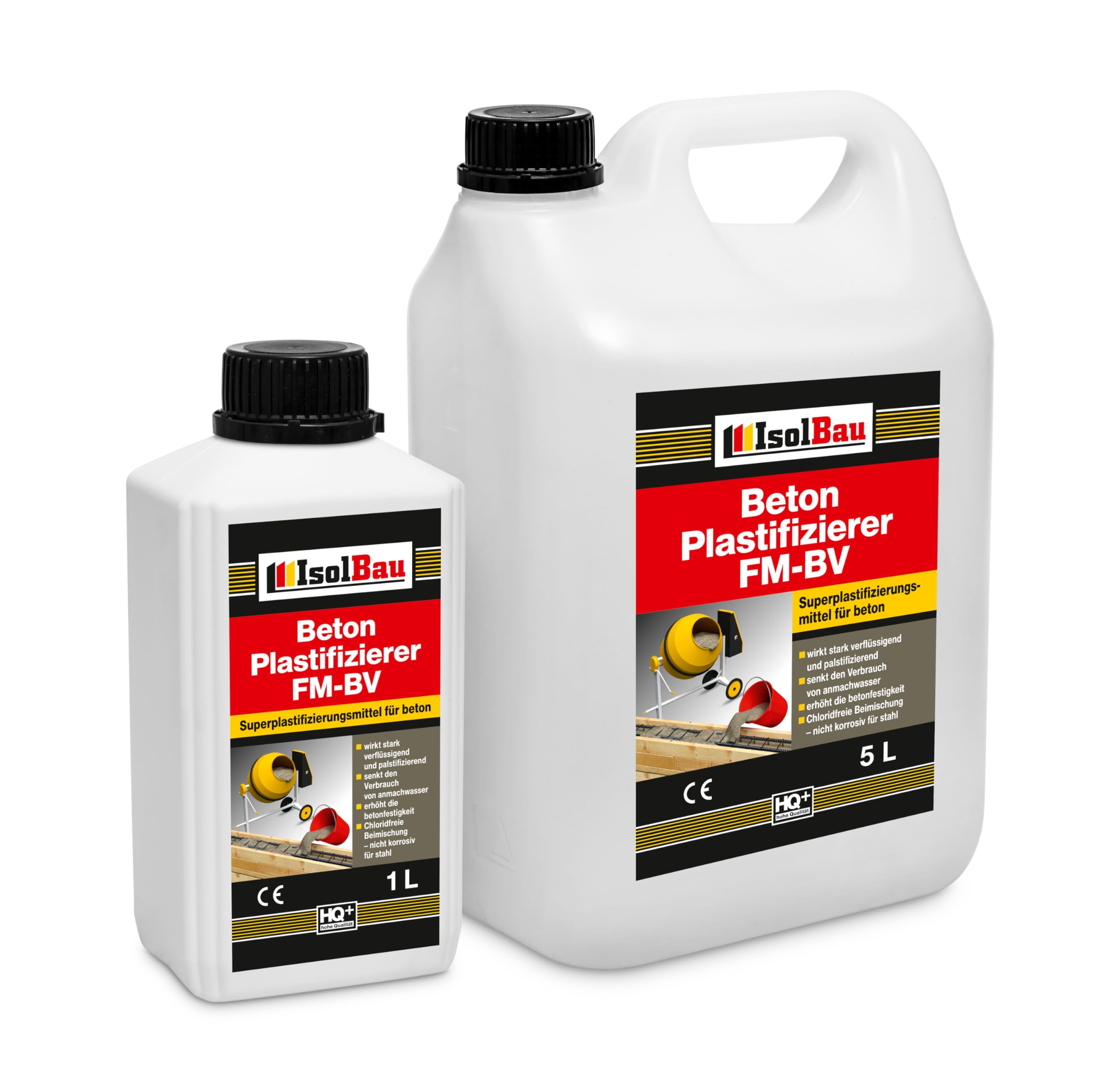 Isolbau Beton Plastifizierer FM-BV - 2 x 5 Liter, stark verflüssigend & plastifizierend – Betonverflüssiger Fliessmittel als Zusatzmittel für Estrich, Beton, Mörtel - Chlorfrei, keine Stahlkorrosion