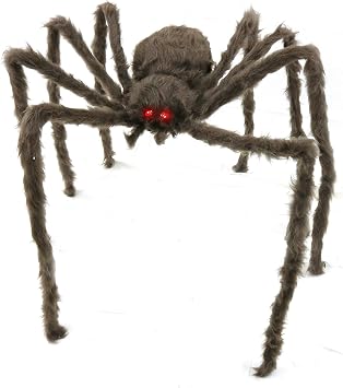 Giant Spider Scary Halloween Decoration- Hairy Tarantula Red Light Up Eyes