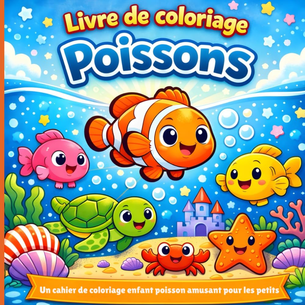 Livre de coloriage poissons : Un cahier de coloriage enfant poisson amusant pour les petits