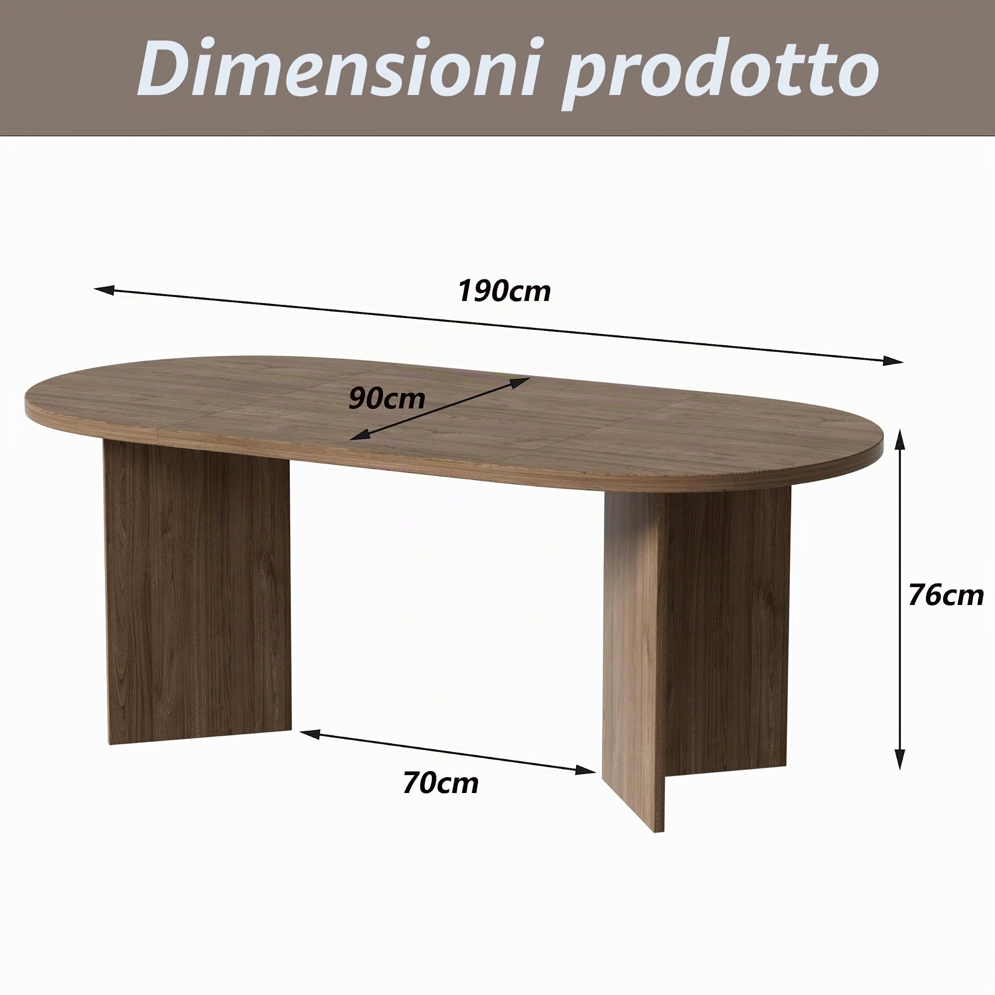 MSFE Tavolo da Pranzo per 6-10 Persone, Tavolo Cucina Ovale 190x90x76cm, Tavolos in legno per Cucina di Casa Soggiorno,Tavolo da Pranzo Marrone,Tavoli moderno per Tempo Libero