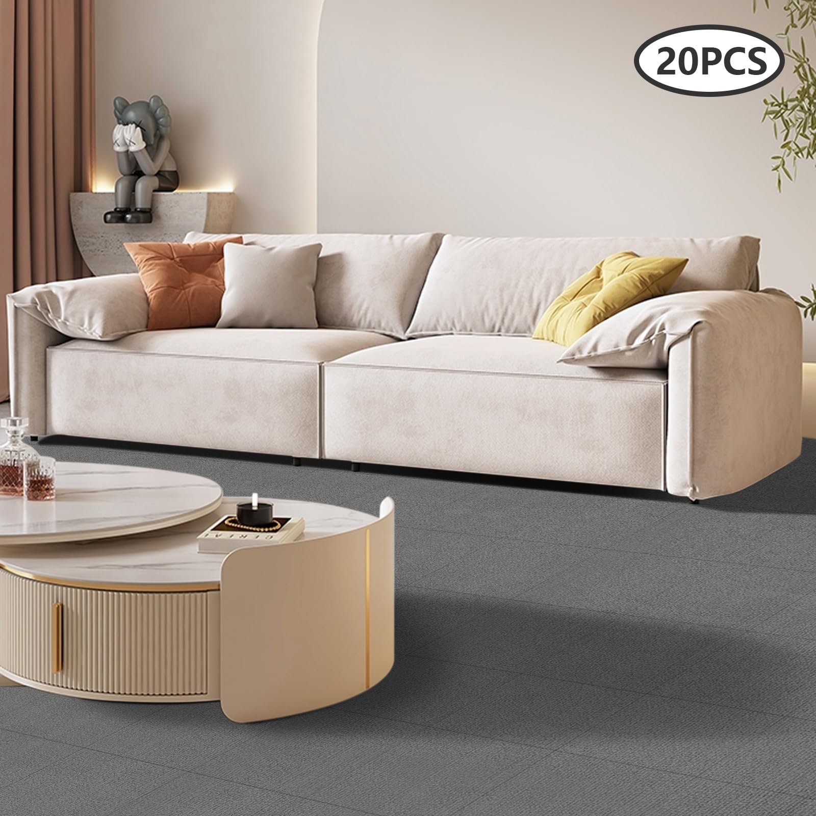 Lot de 20 dalles de moquette autocollantes 50 x 50 cm - Tapis carré - Pour restaurants, chambres familiales, bureaux, etc - Gris clair