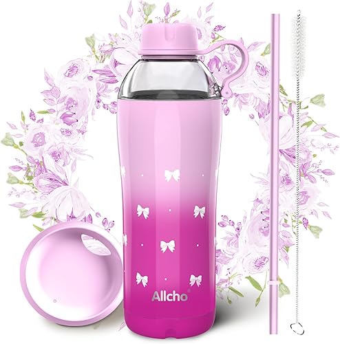 Miniatura 23 de Botella de agua aislada para mujeres, botellas de agua de acero inoxidable de 18 oz, de doble pared, 2 tapas (para beber y taza) - Hidrata y Púrpura
