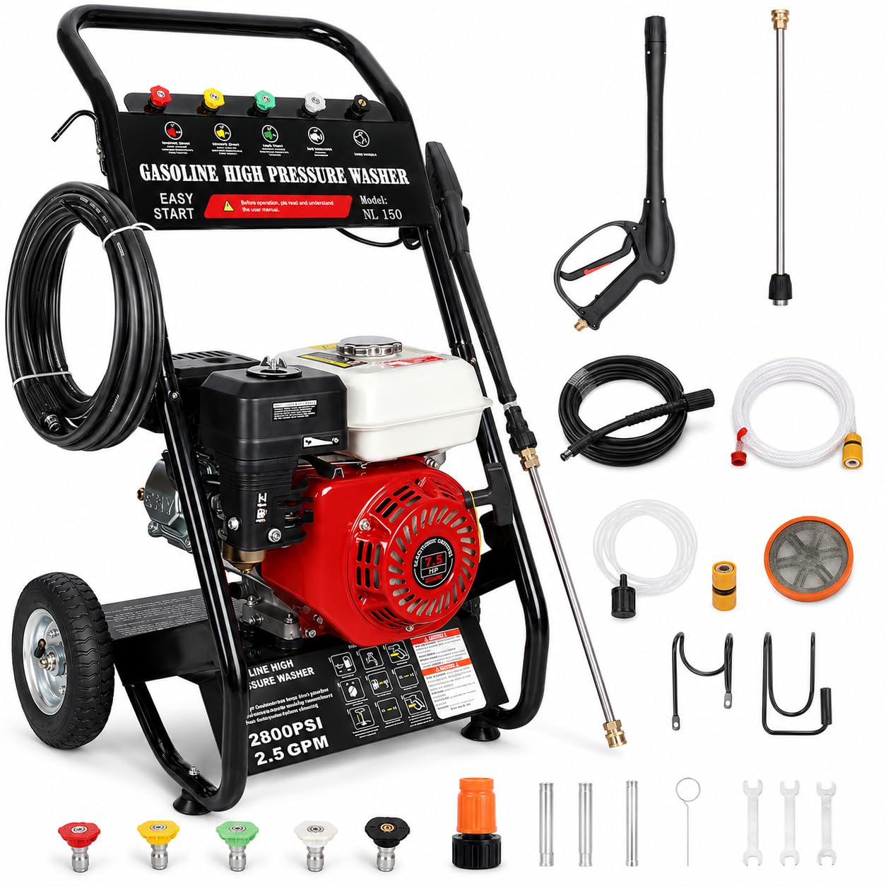 Petrol Pressure Washer 7.5HP, 170-190 Bar Power Jet Wash with 5 Spray Nozzles, Spray Gun & 8m Hose, Jet/Power Washers for Patio, Driveway, Car, Garden and Outdoor Cleaning
