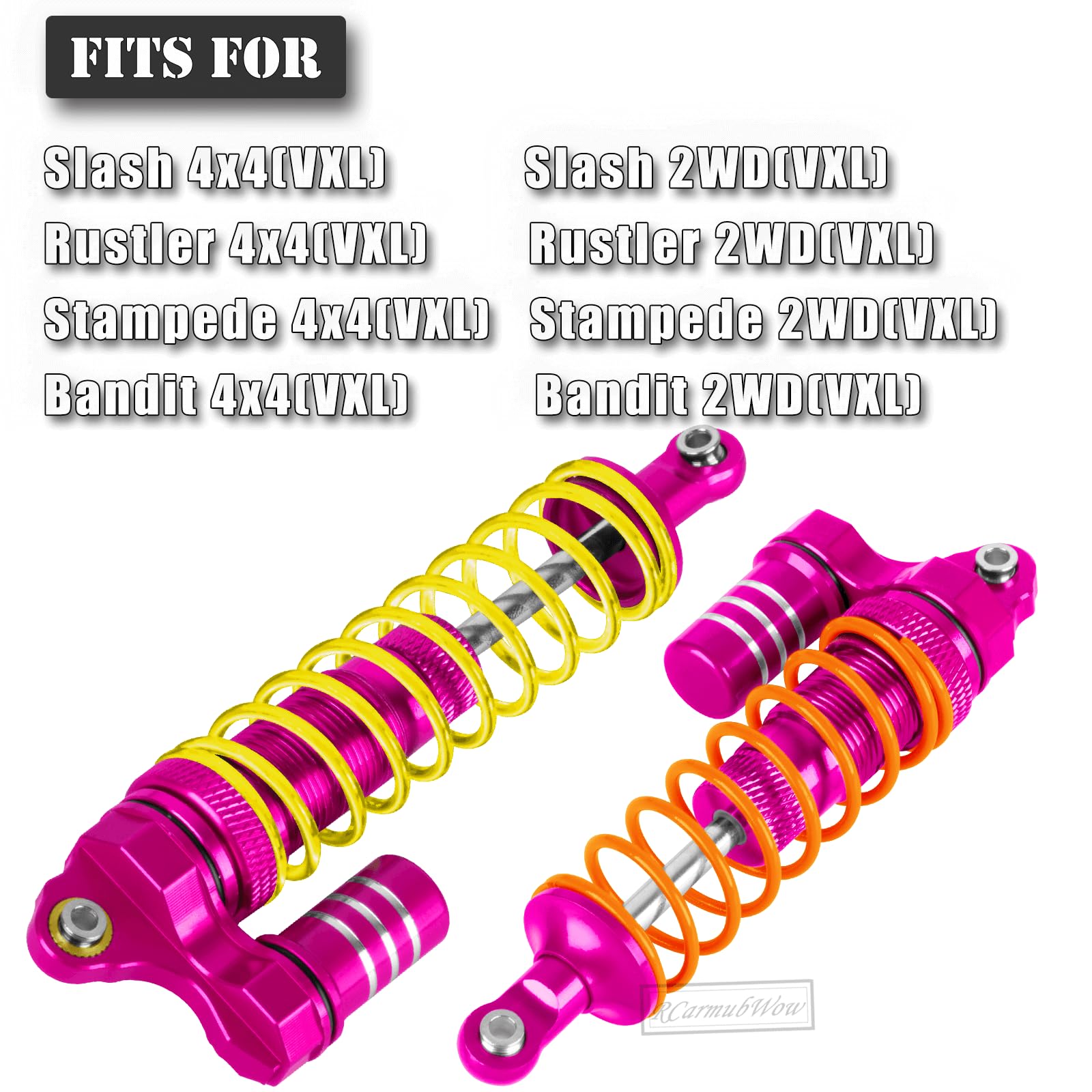 RcarmubWow RC Big Bore Shock Absorber Upgrades Part for 1/10 4x4 Slash Stampede Bandit Rustler 4WD(VXL)/2WD(VXL),Alloy Aluminium Front Rear Shocks RC Shock Absorber,4PCS,Pink