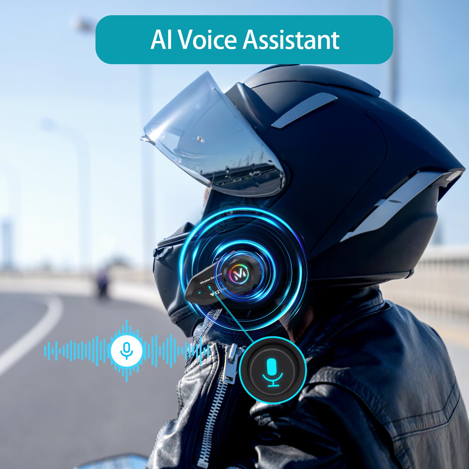 Auriculares para Casco, Altavoz Inalámbrico con Cancelación de Ruido, 20 Horas de Reproducción, Resistente Al Agua IPX6, Ideal para Ciclismo y Senderismo, Comunicación hasta 500 (1 Juego)
