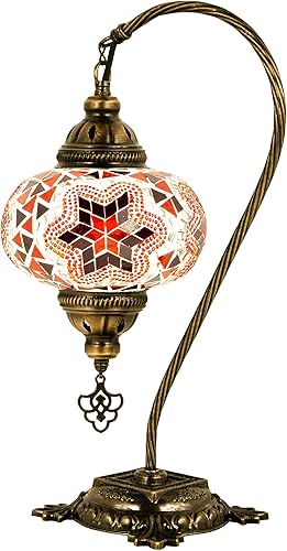 Miniatura 4 de Turkish Lamp Mosaic Table Lamps Turkish Moroccan Lamp with Bronze Base Handmade Swan Neck Tiffany Night Lamp Mosaic Glass Bedside Night Lamp with