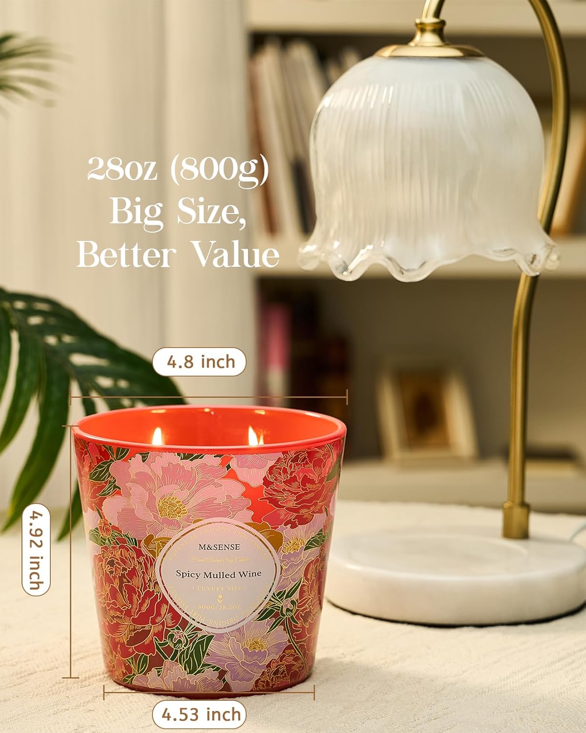 M&SENSE Spicy Mulled Wine Scented Candle, 28.2oz 3 Wick Natural Soy Wax Large Candles, Long Lasting Clean Slow Burning No Toxic Décor for Home Relaxation, Romantic Dates & Gift-Giving - Image 5