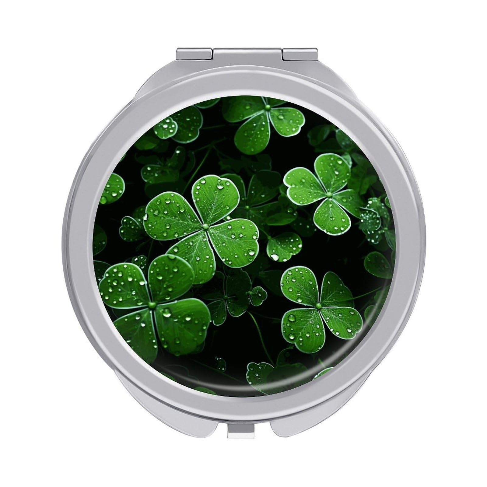 JTREHY St Patricks Day Leaves Makeup Mirror Silver Mirror Surface Folding Makeups Mirrors Lightweight Durable Looking Glass for Suitable Traveling Handbag and Purses