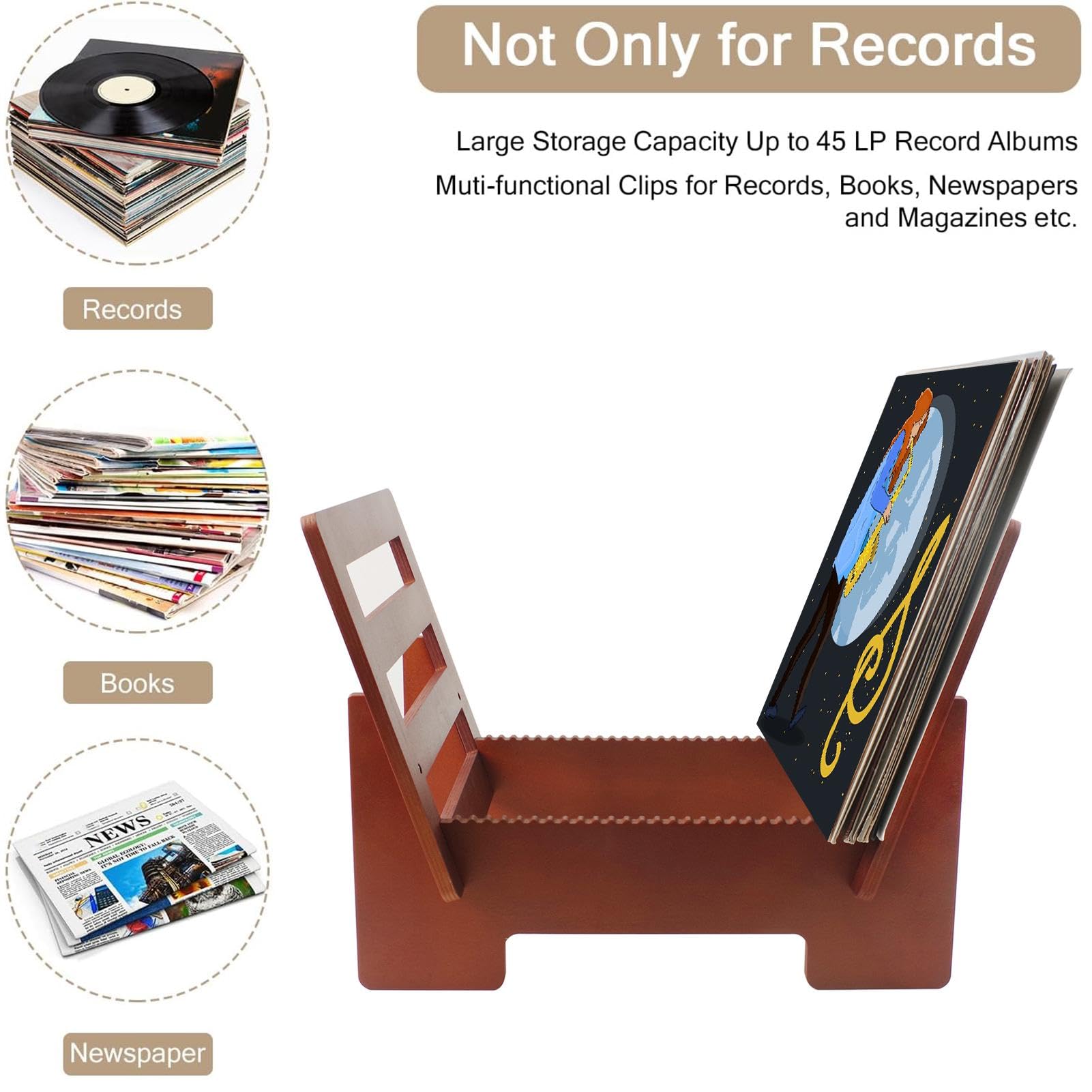 Supporto e supporto per album in legno, elegante espositore per album in vinile, soluzioni per riporre documenti, perfetto per album e dischi, elegante design in legno, salvaspazio.