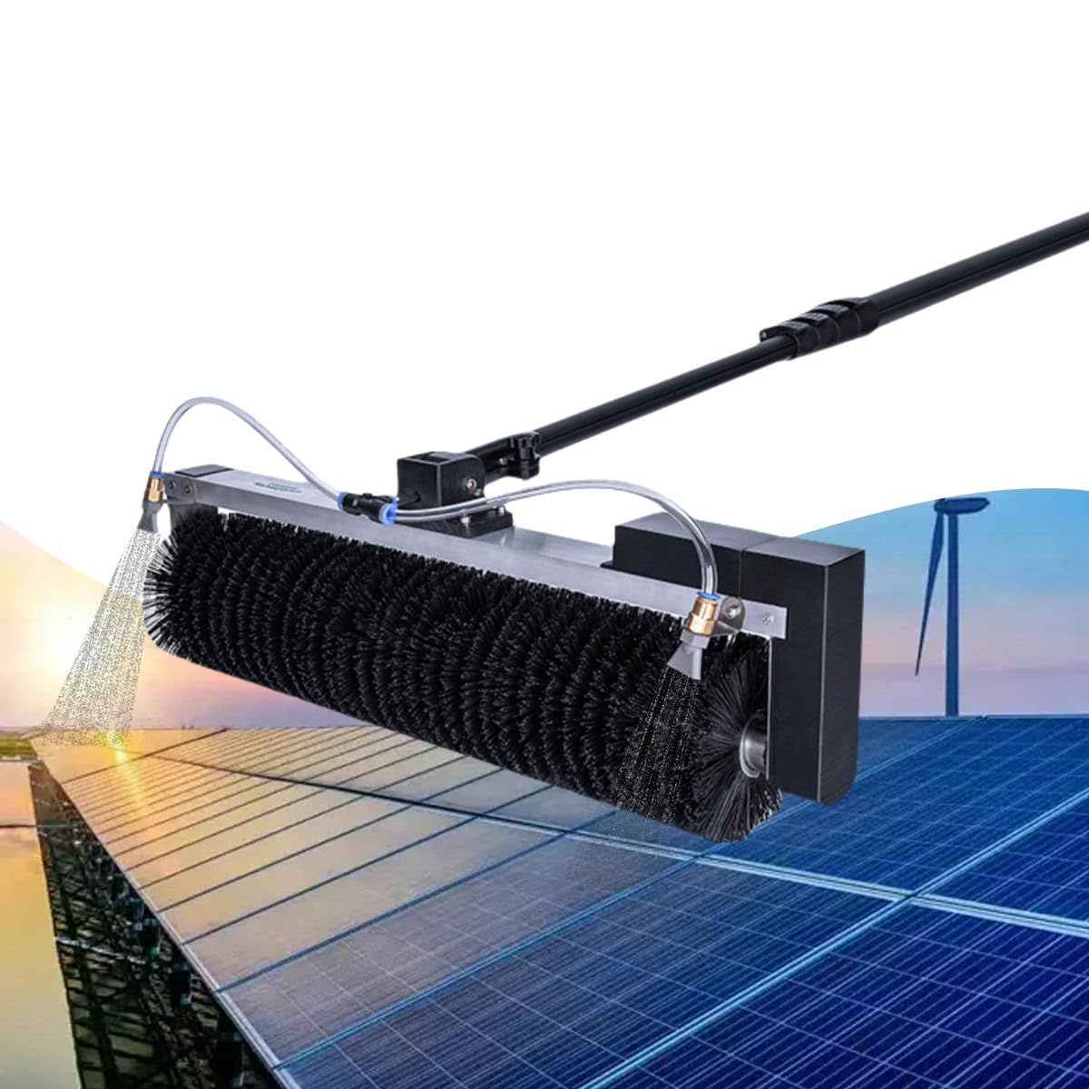 Kit De Barra De Limpieza Paneles Solares, Kit De Limpieza De Paneles Solares Fotovoltaicos, Herramienta Limpieza Paneles Solares Fotovoltaicos, Cepillo De Nylon con Alambre Black-3.5m