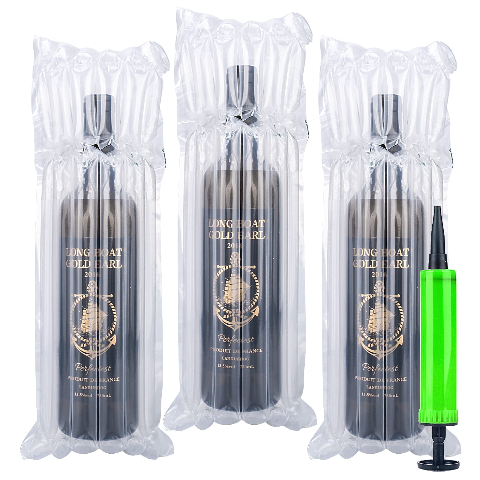 KivstyInflatable Wine Travel Bags - 30 Packs Wine Bottle Travel Protector Bags Inflatable Wine Bags Air Column Bag with Free Inflator Pump for Wine Bottle Shipping & Packaging, Airplane Travel
