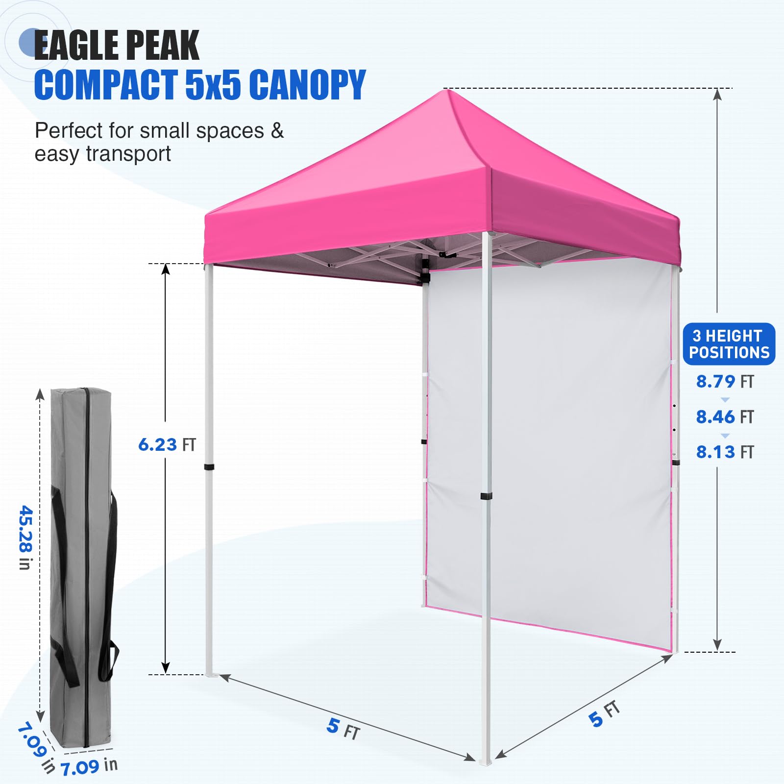 EAGLE PEAK Namiot pop-up 1.5x1.5 m, Przenośny namiot ogrodowy z jedną zdejmowaną ścianą przeciwsłoneczną, Pokrowiec w zestawie, Różowy