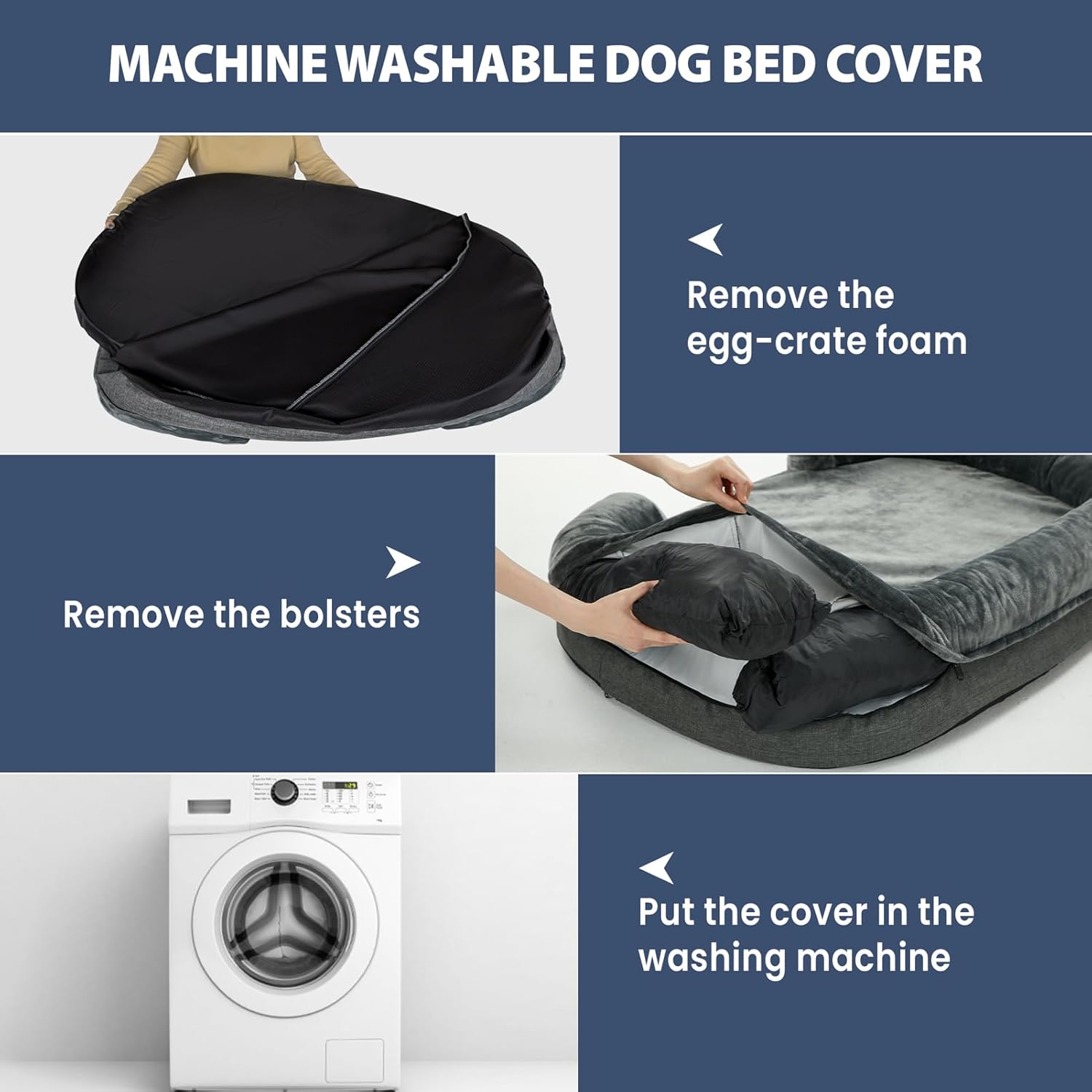 review Dog Beds for Extra Large Dogs, Washable Dog Bed with Removable Cover, Orthopedic Dog Bed with Egg-Crate Foam, Waterproof Dog Bed Nonskid Bottom, Pet Bed XL Dog Bed
