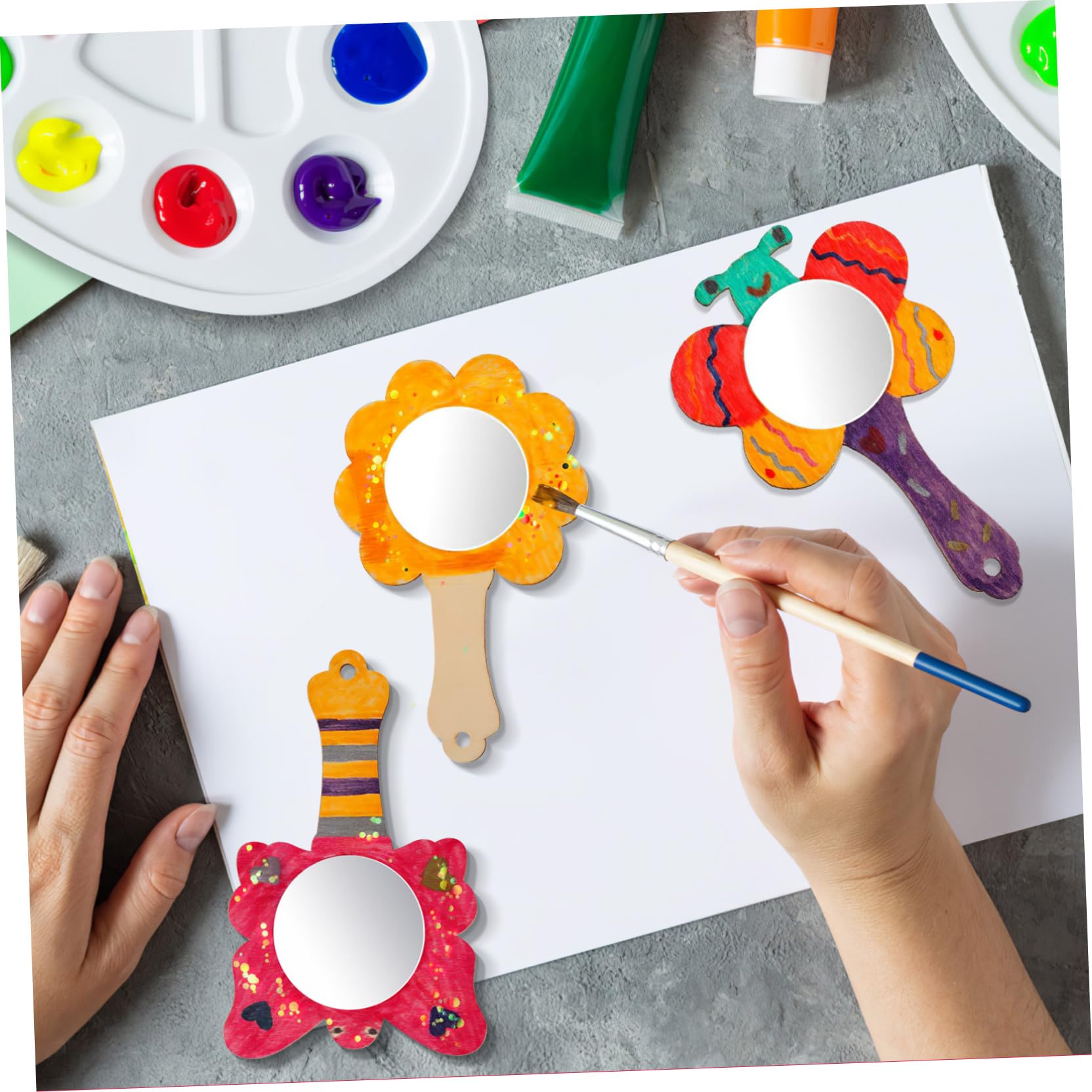 Healvian 18 Elementi Specchi in Legno per Bambini Kit Fai da Te Specchi Artigianali in Legno per Disegno e Decorazione Superficie Liscia e Varie Sagome Stili multipli