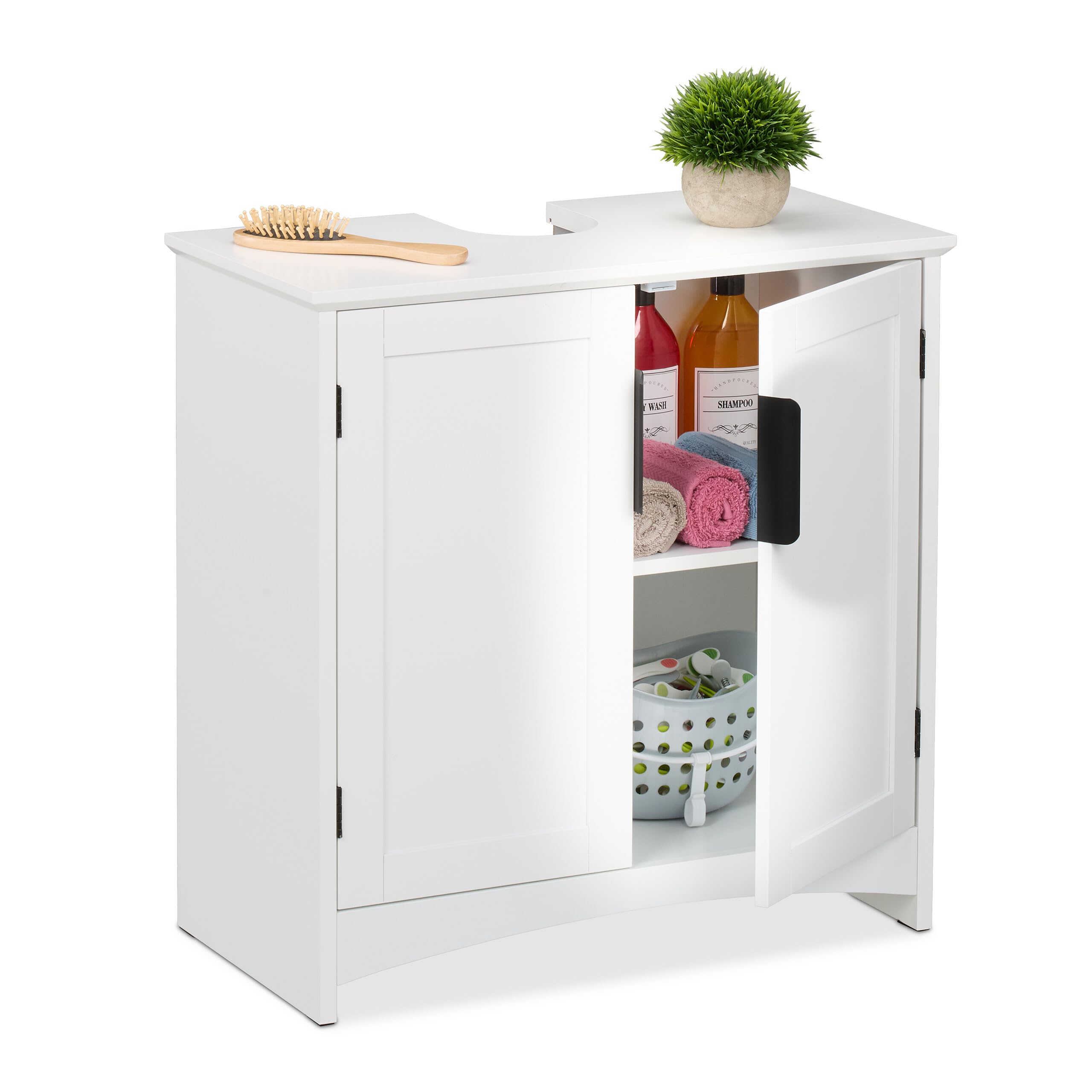 Relaxdays White Sink Cabinet, 2 Doors, Hwd: 60 X 60 X 30 Cm, Mdf, Bathroom Storage Unit, Washbasin Cupboard, Iron, Fibreboard
