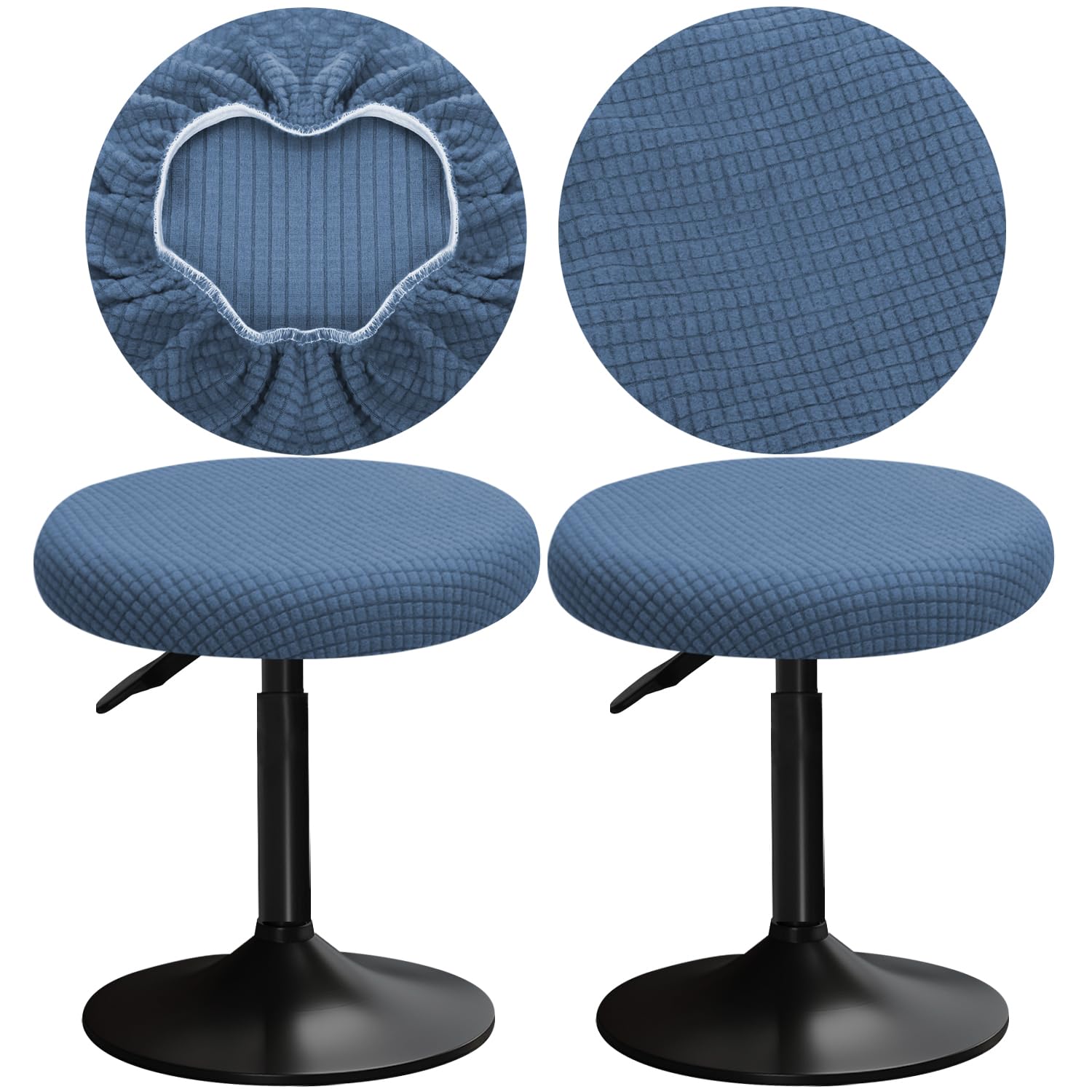 YINGAYOU Stool Covers Round 12-16" Bar Stool Seat Covers Round with Plush Squares, Elastic Soft and Comfortable Are Rich Color That Doesn’t Fade (2, Blue)