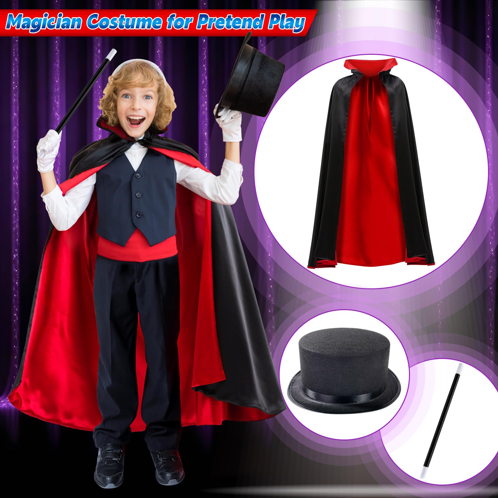 Heyzeibo Juego de Magia, Trucos de Magia con Instrucciones para Cada Truco para Niños de 6 7 8 9 10 11 12 Años, Disfraz de Mago para Jugar, Niños y Niñas