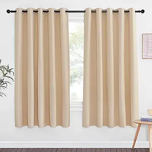 NICETOWN Blackout Drapery Window Curtains for Doorway - Grommet Window Treatment Thermal Insulated Solid Vertical Drape for Bedroom (Biscotti Beige, 1 Piece, 66 by 66 Inch)