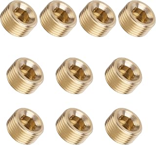 10pcs 1/4 Inch NPT Male Pipe Plug, Brass Hex Piping Cap Brass Male Pipe Plug Fitting Counter Sunk Piping Head for Closing the End of Pipe
