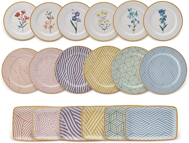Karaca Botanica 18-Piece Breakfast Service Table Service, Porcelain Crockery Set, Unique Design, Practical, Serving Plates, Cake Plate, Boat Plate, Multi-Colour
