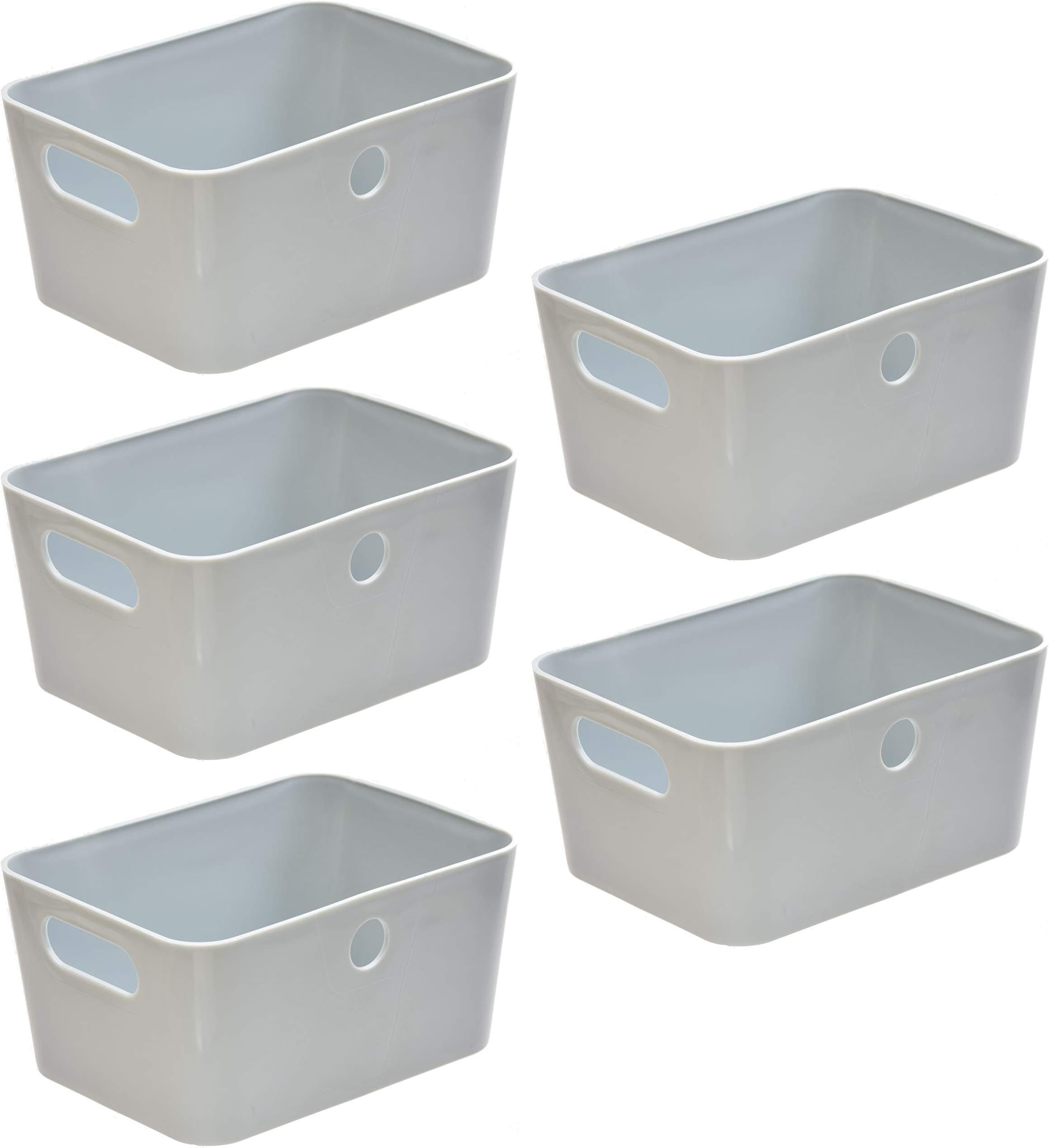 Set of 5 Small Plastic Storage Baskets with Handle โ Office, Home & Kitchen Storage Basket โ Strong Plastic Storage Box โ Cupboard Storage & Organiser Boxes (Dove Grey)