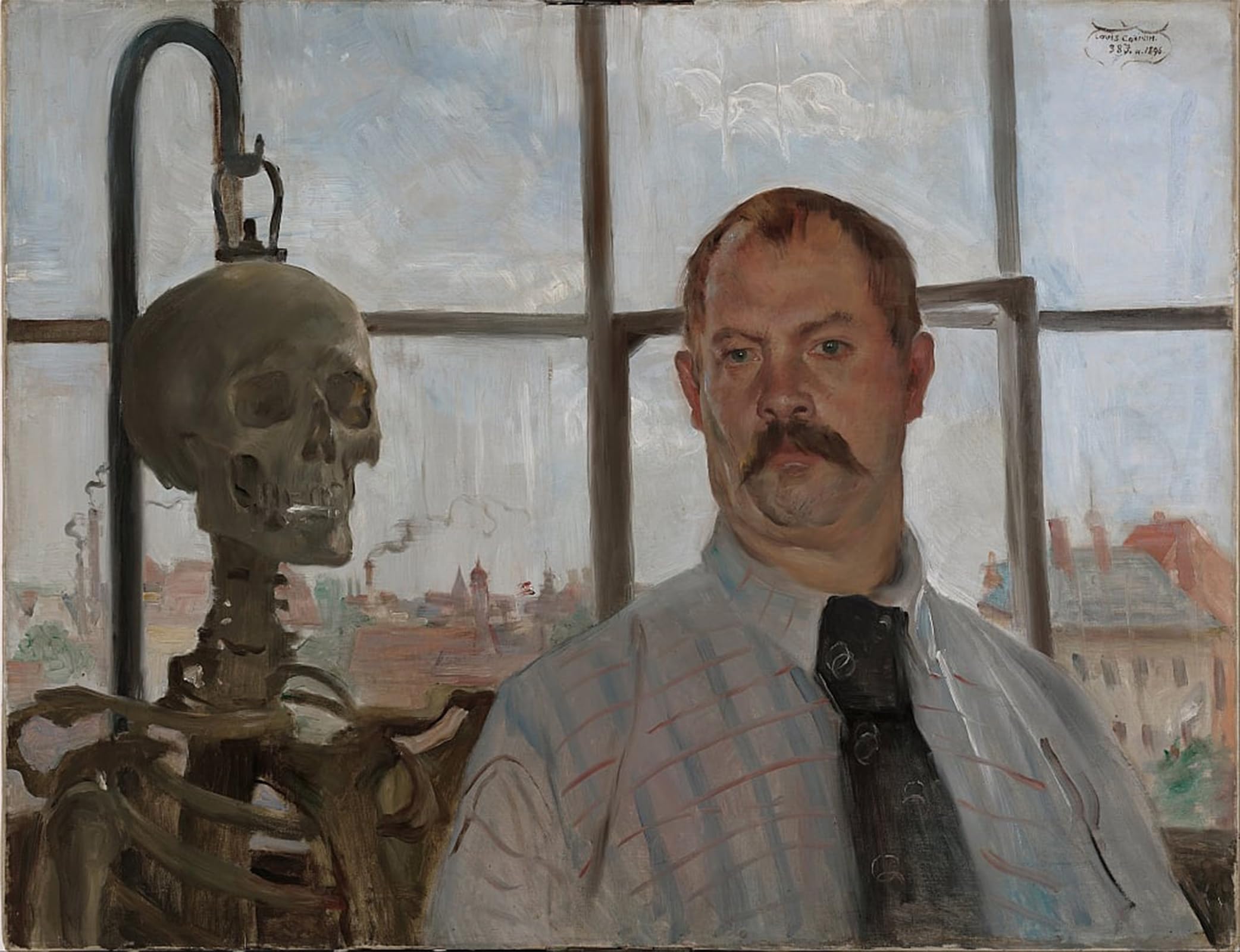 ARTXLXXBN Famous Painting Canvas Artwork Graffiti Print Selfportrait with Skeleton by Lovis Corinth Portrait Canvas Image for Home Decor 60x90cm