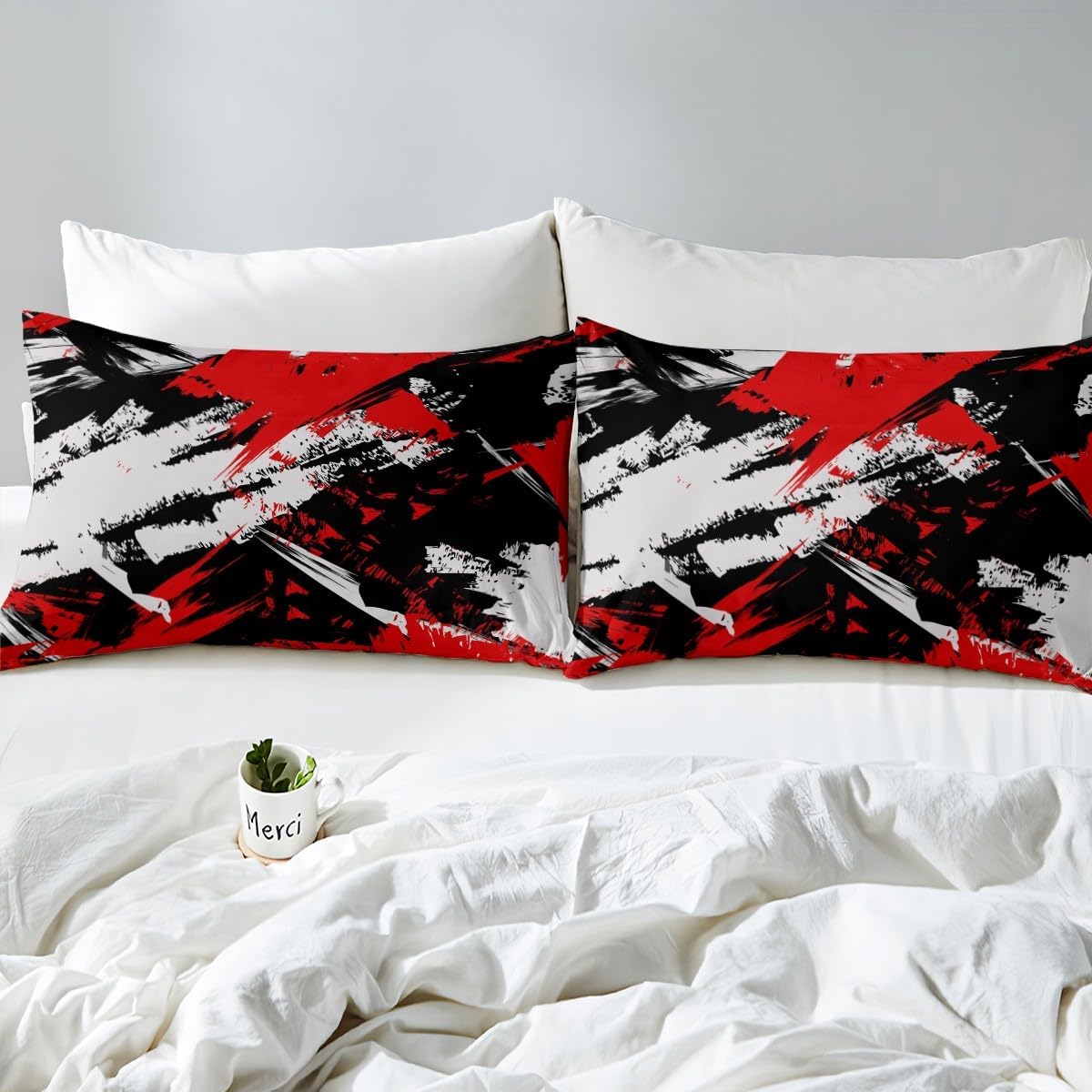 jejeloiu Geometric Abstract Bedding Duvet Cover Set Kids Strip Bedding Set Modern Comforter Cover Set for Boys Room Decor Lightweight Retro Art Red Black Grey Bedspread Cover Twin Size Zipper