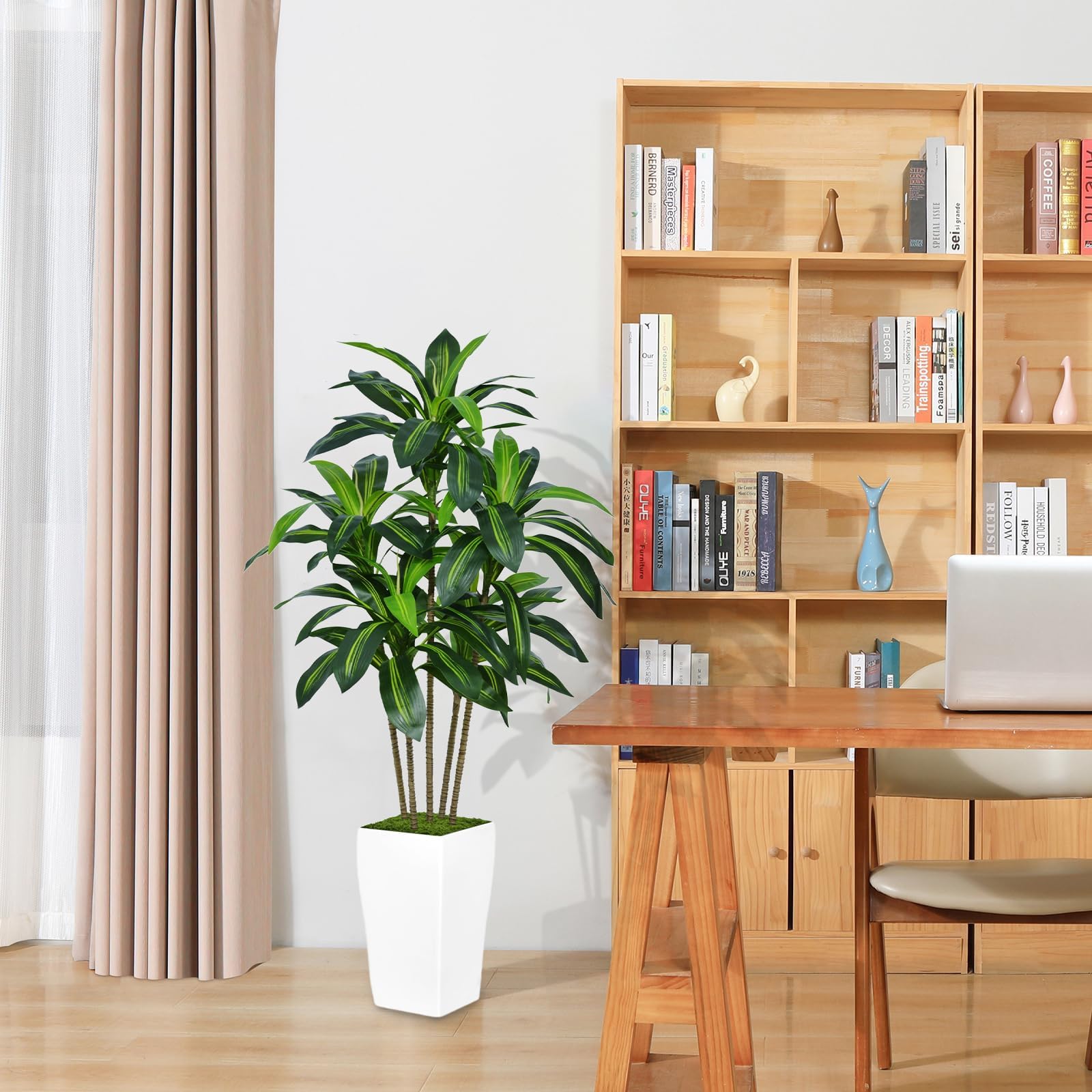 Kunstpflanzen 150cm Große Künstliche Dracaena Pflanzen mit Weißem Pflanzgefäß, Kunstbaum Deko Fake Pflanzen für Innendekor Wohnzimmer Schlafzimmer Büro Garten Haus Decor
