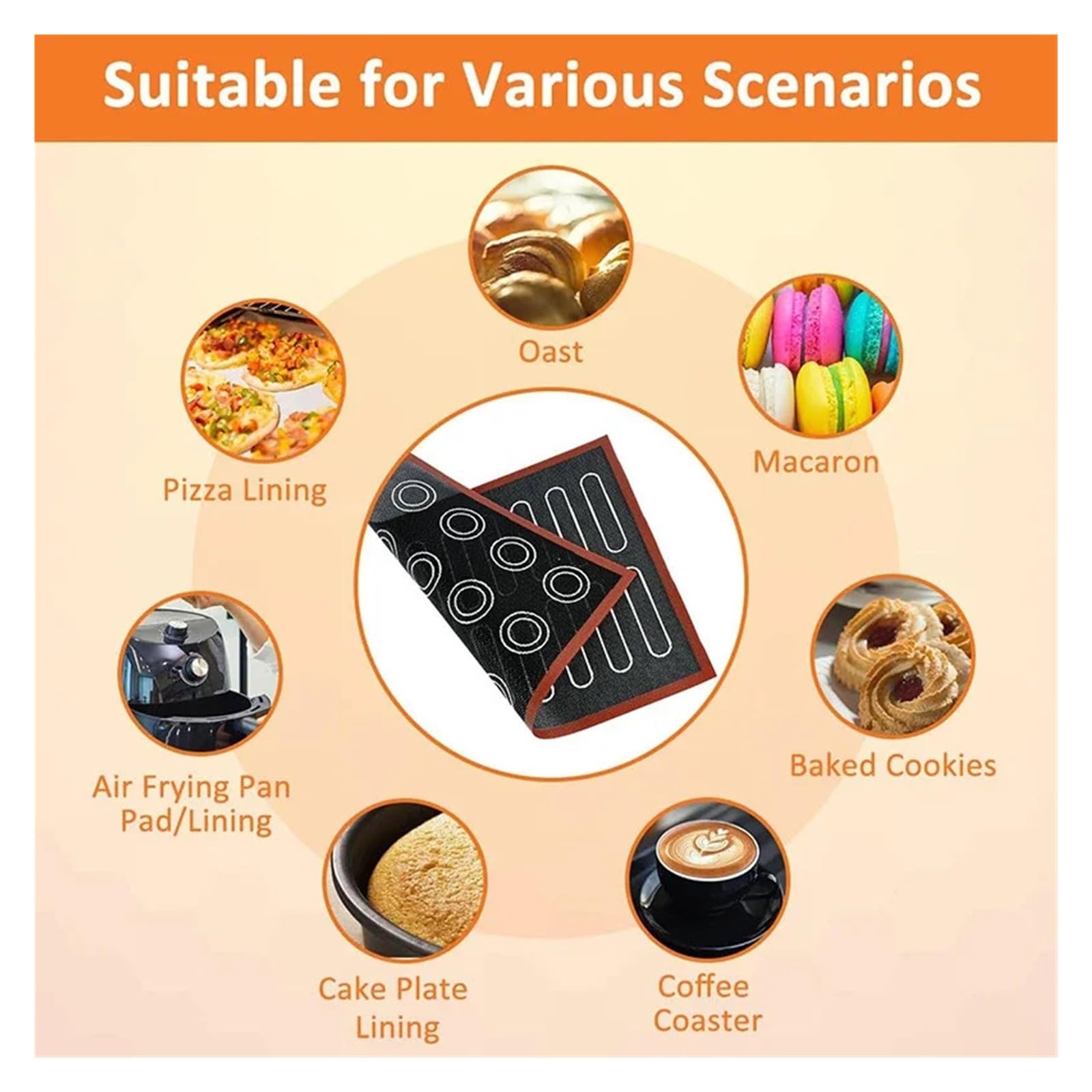 Tappetino in silicone per macaron Tappetino da forno in silicone perforato, teglia antiaderente bifacciale for Éclair e Macaron, for pane, biscotti, riutilizzabile, rivestimento for(Large 40x60cm)